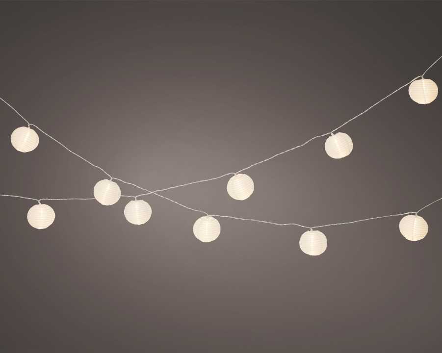 Kaemingk LED Lichterkette  ca. T270 cm, D7,5 cm in Fb. weiss/warmes weiss, Lichterkette, Papierlaternen, warmweißes Licht, runde Lampions, Außenbeleuchtung
