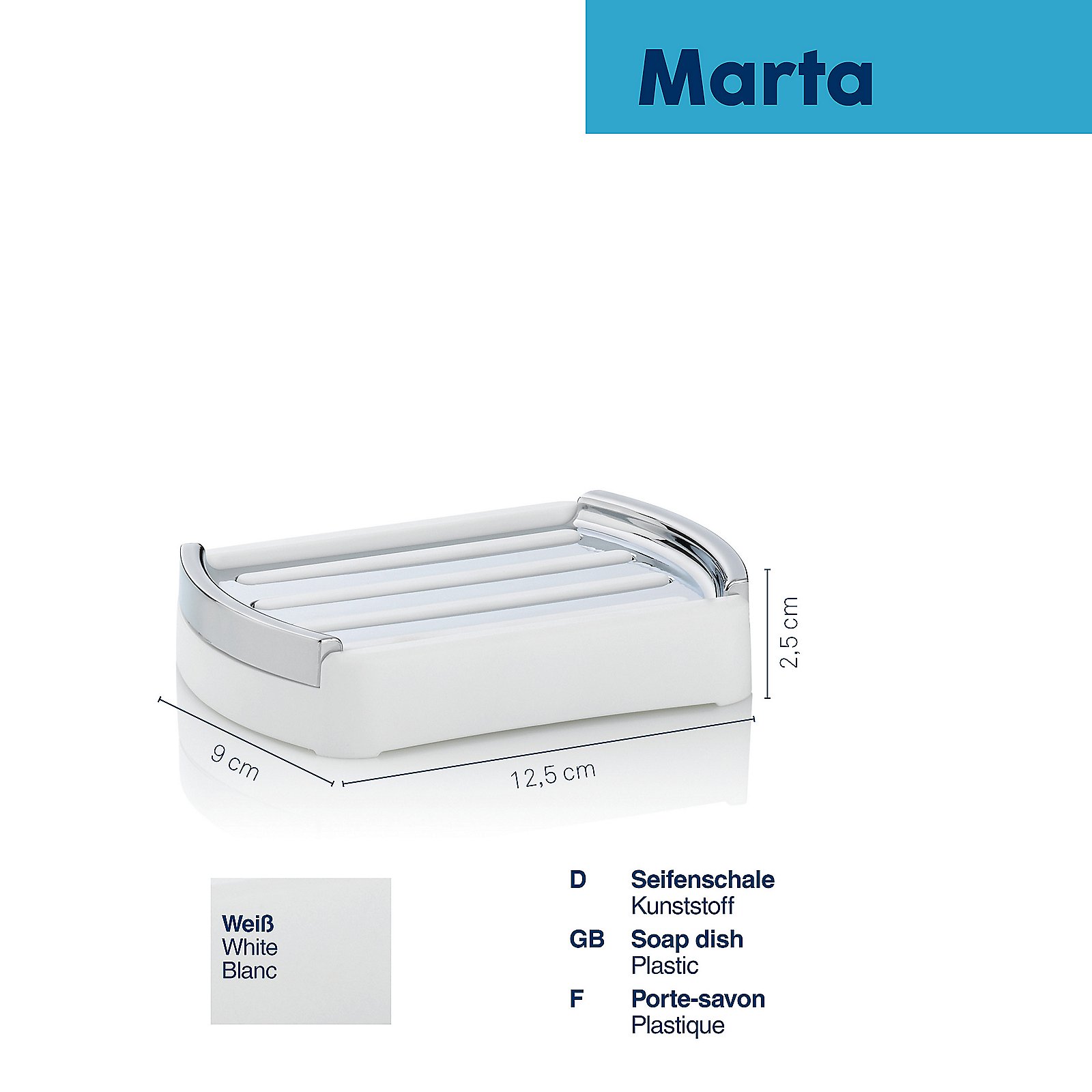 Kela Seifenschale Marta MARTA in Farbe Weiß, Seifenschale, Kunststoff, Weiß, Waschschale, Seifenhalter