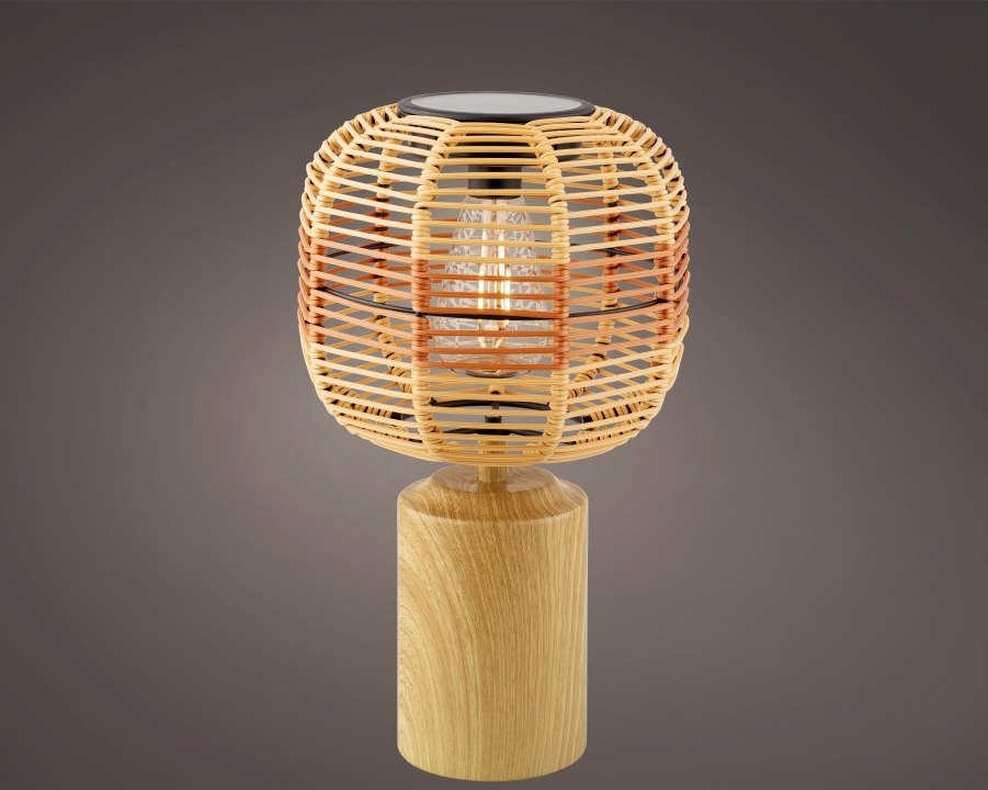 Kaemingk Solar Tischlampe ca. H36 cm, D21,5 cm in Fb. natur/farbe(n), Tischlampe, Lampenschirm, Rattan, Holz, LED-Lampe