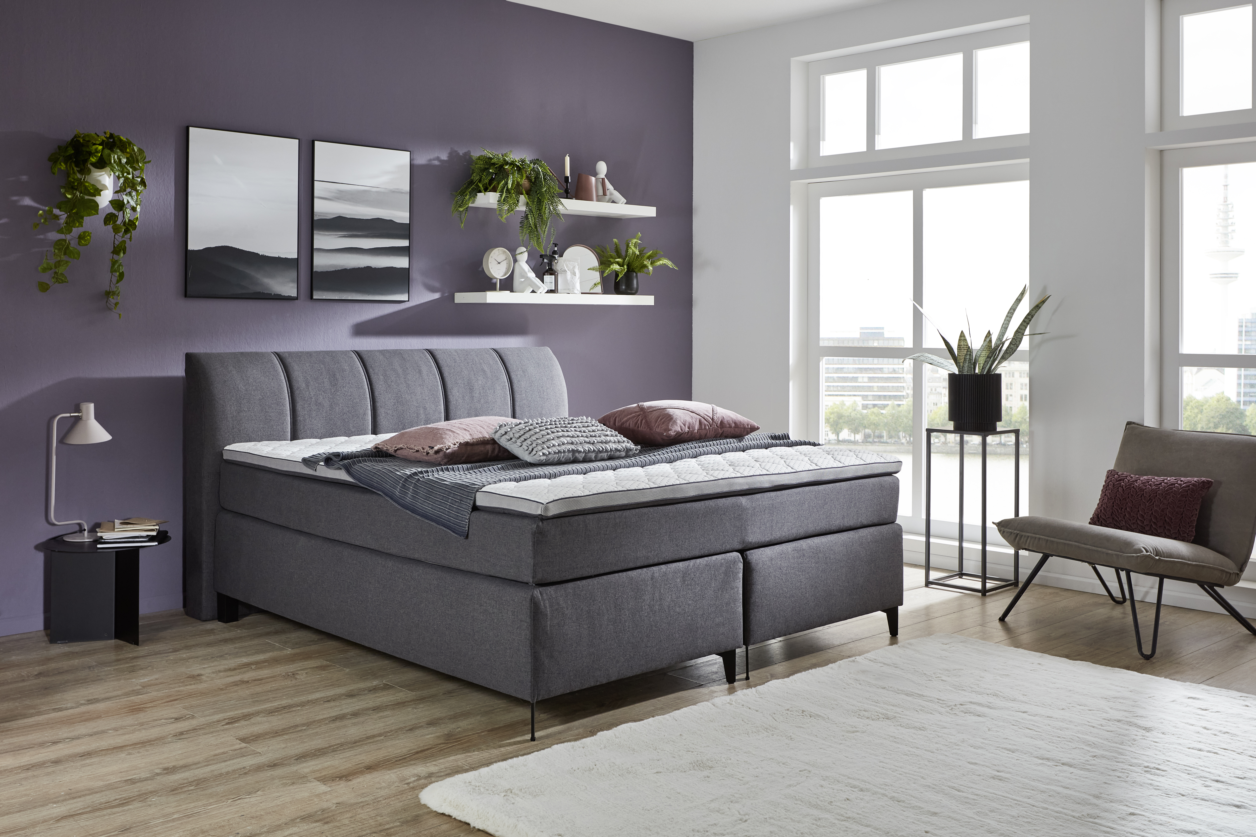 Boxspringbett in Stoff 50379-700 anthrazit