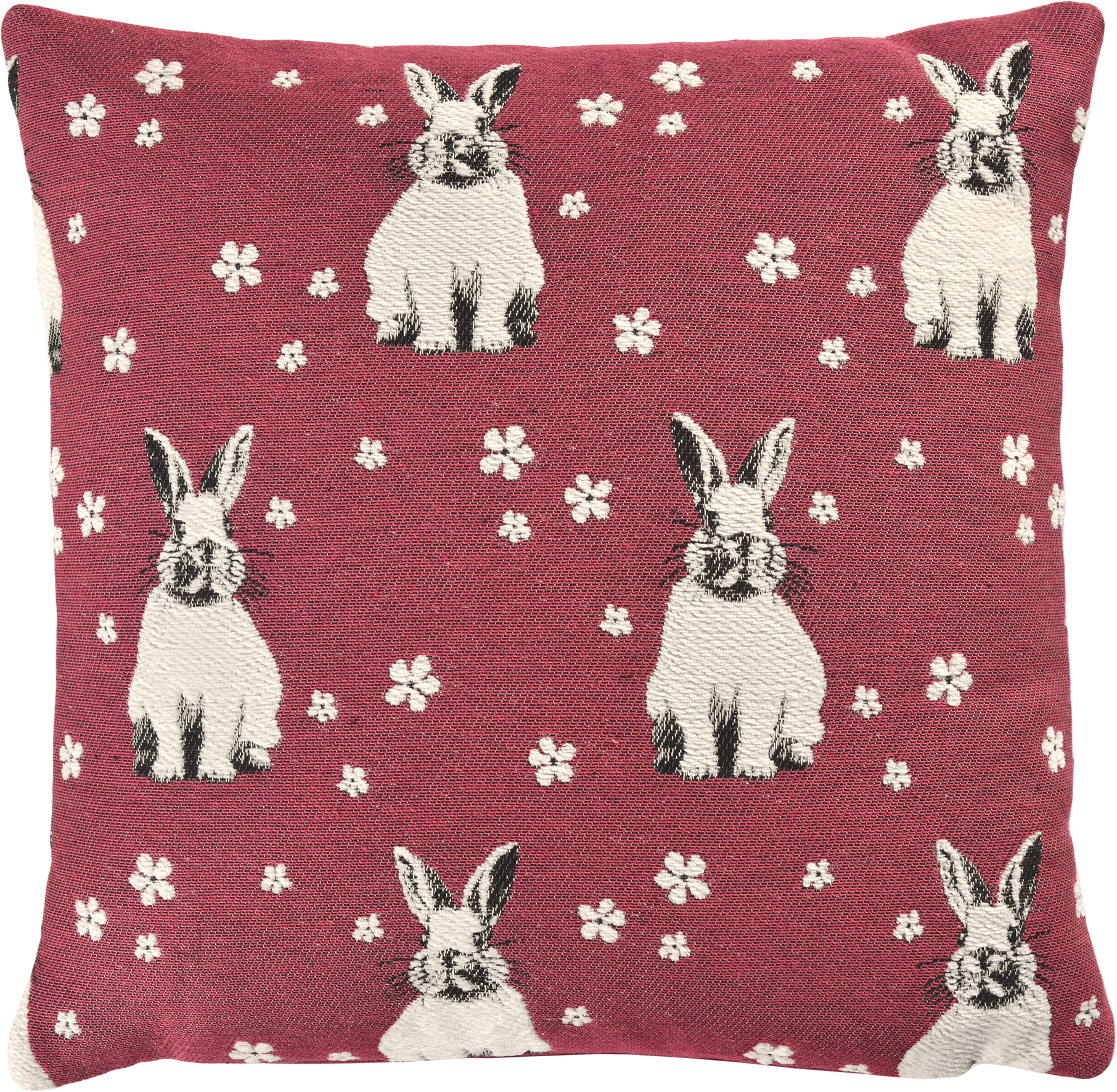 Sander Kissenhülle HARRY & FRIENDS ca. 40x40cm in Farbe pink, Kissenbezug, Hasenmotiv, Roter Stoff, Wollig/Strickoptik, Muster mit Kleeblumen