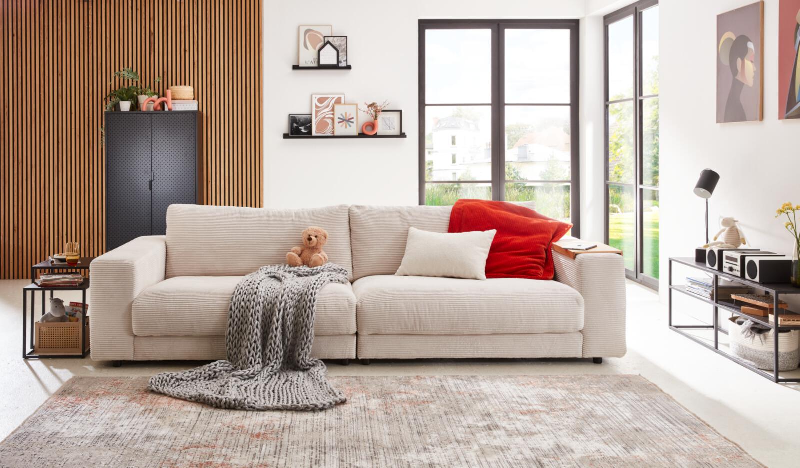 Candy 3-Sitzer SEVENTIES ca. 290x127cm in Stoff Cord snow, Dekoration für Zuhause, Kissen, Innenarchitektur, Couch, Wohnzimmer