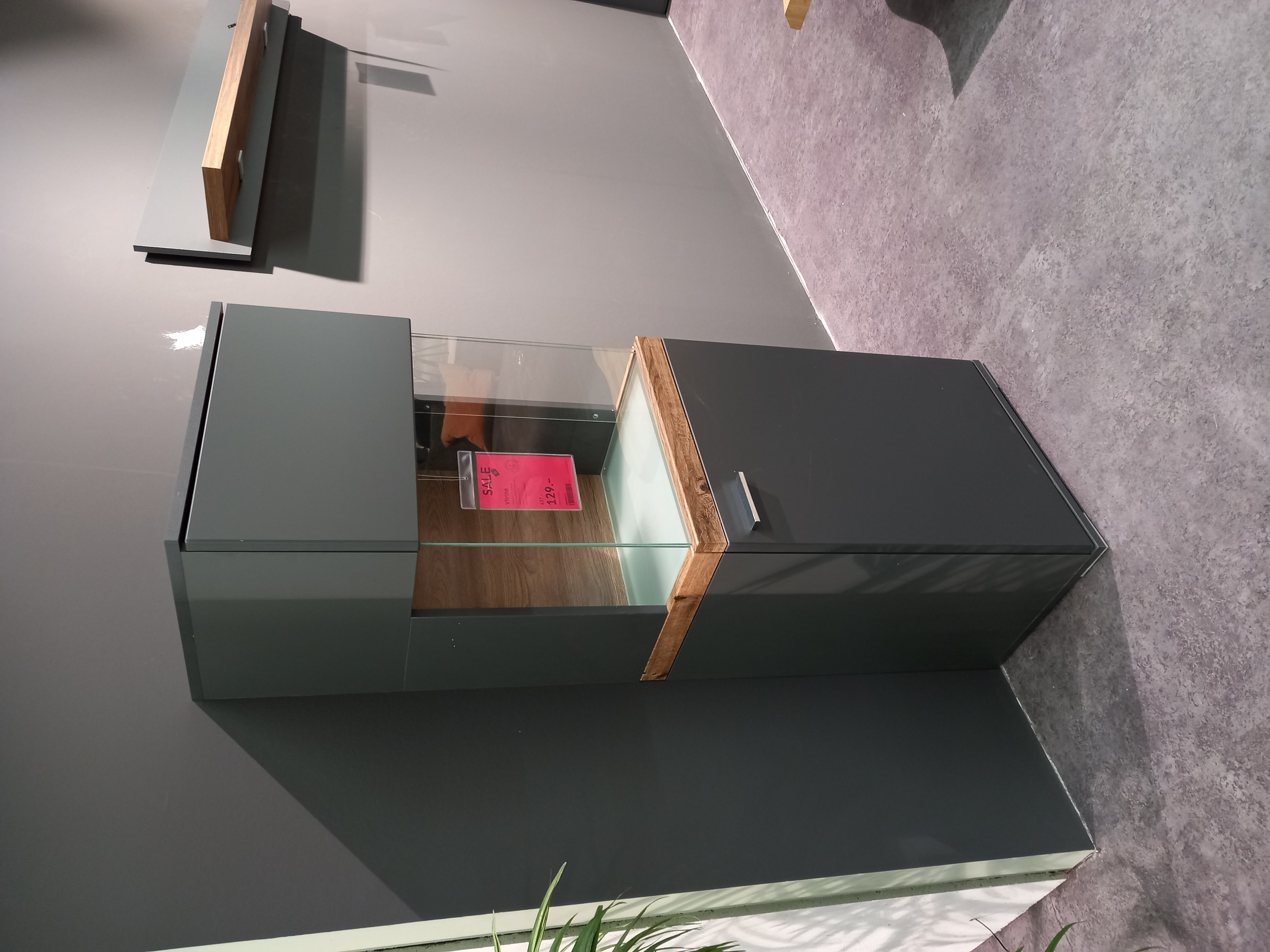 Set One by Musterring Vitrine LANCASTER ca. B50 H146 T37 cm in Korpus und Front Anthrazit, Badezimmer-Unterschrank, Anthrazit, Holzoptik, Glasablage, Schubladen