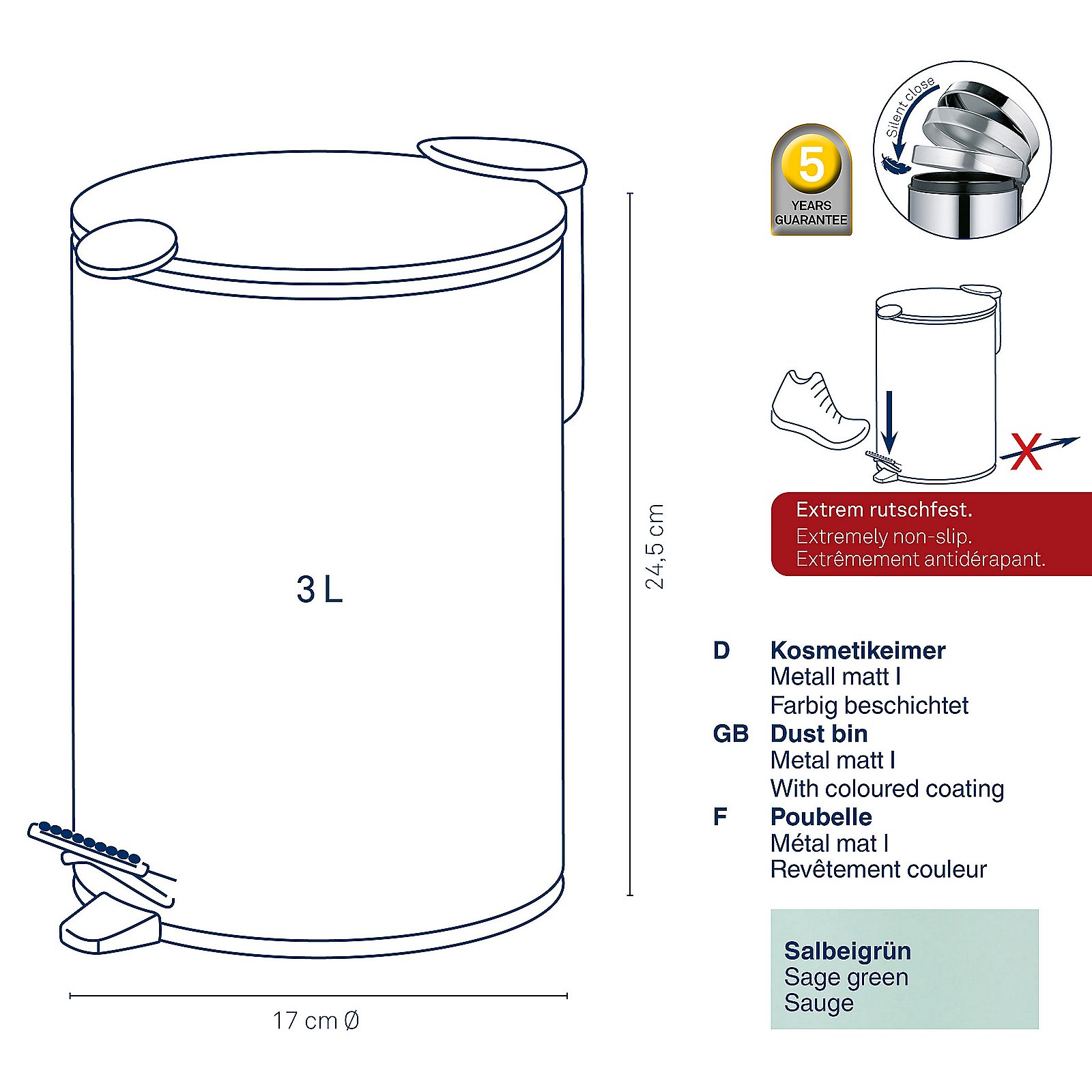 Kela Kosmetikeimer MATS in Salbeigrün