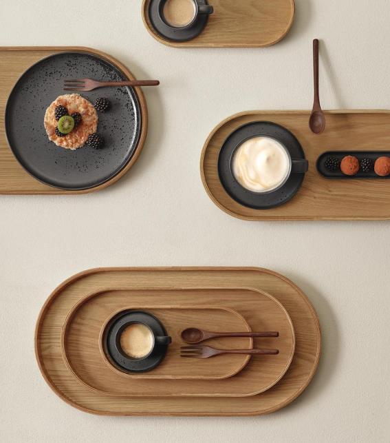 Tablett, oval 23 cm in Eiche beige matt, Kuchenteller, Kaffeeunterlage, Holztablett, Dessertplatte, cremefarbig