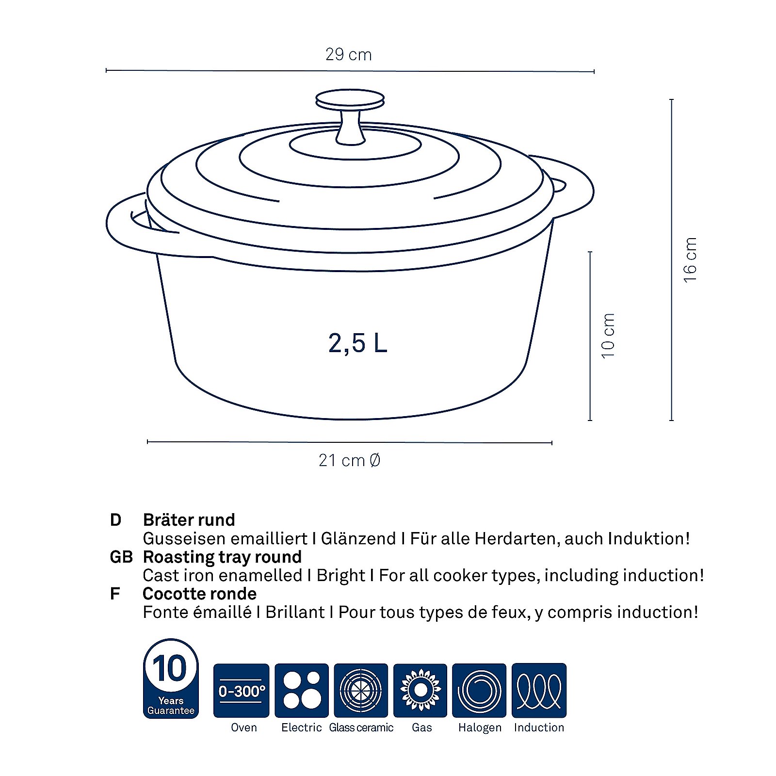 Kela Bräter CALIDO in Farbe Schwarz, Diagramm, Handlung, Kochgeschirr, Topf, Holländischer Ofen