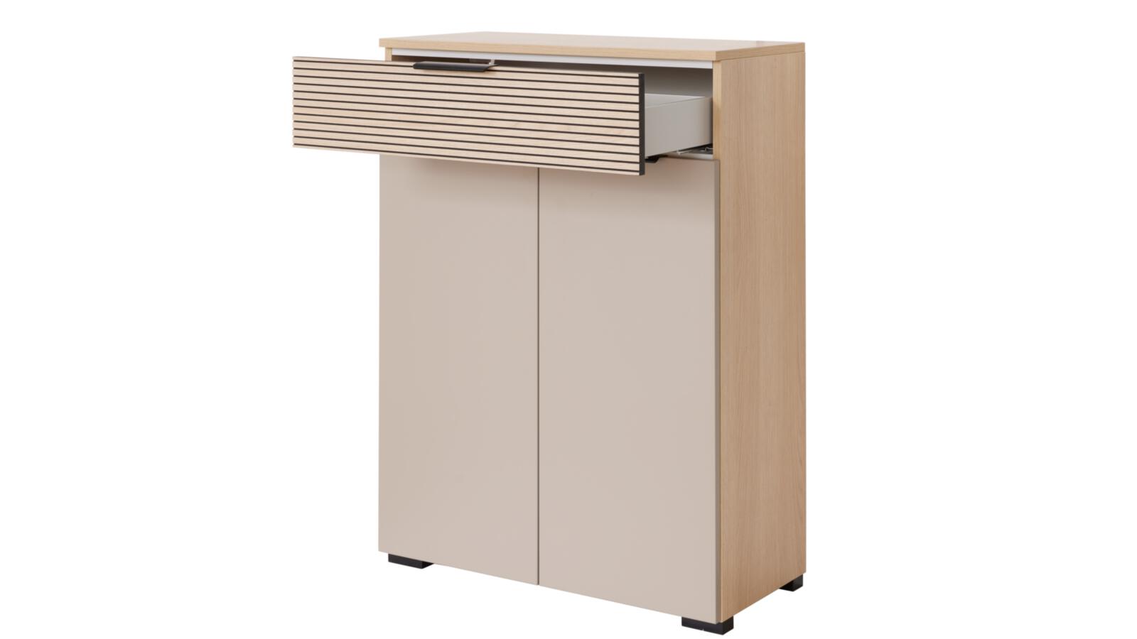 Interliving Kommode IL6015 ca.B110 H80 T38 cm in 65 Steingrau Dek./Akz.Eiche, Küchenunterschrank, Schublade, Holzoptik, Beige, Schrankkombination