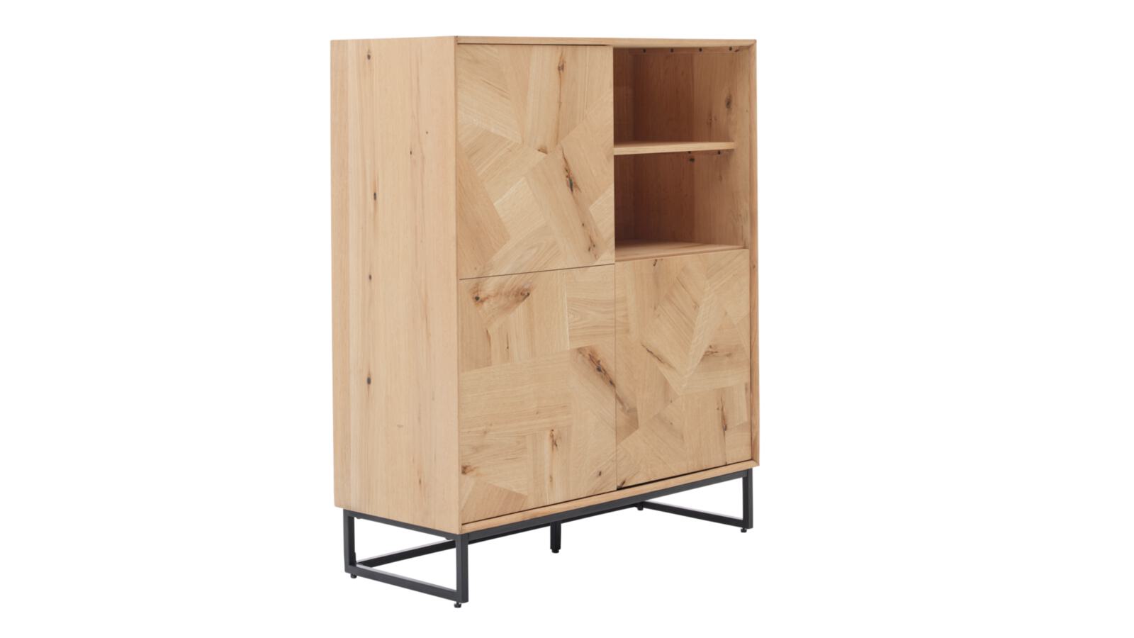 Roomio Highboard NO. 2002 in Eiche Echtholzfurnier natur / Front Patchwork-Design