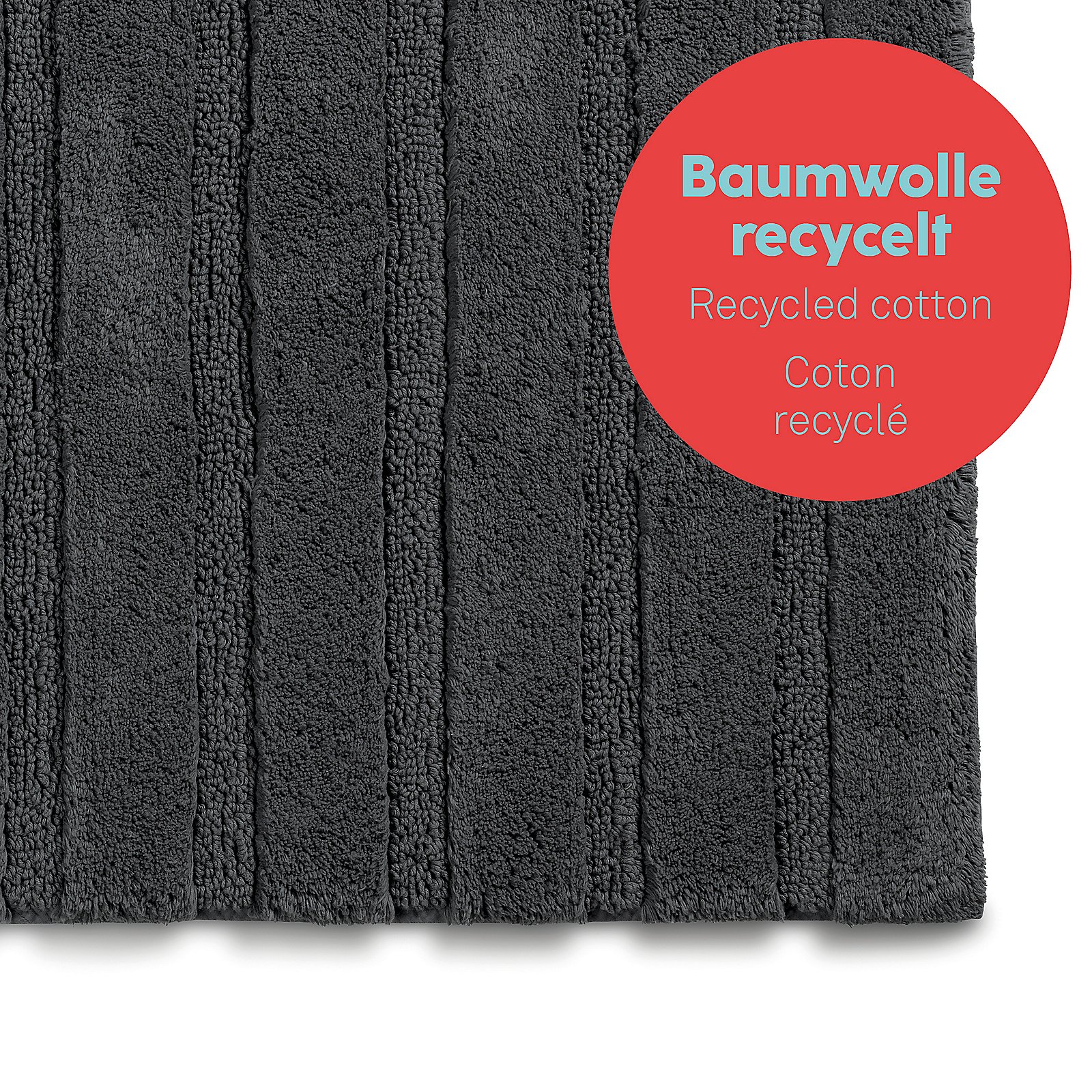 Kela Badematte MEGAN in Farbe Granitgrau, Baumwolle, recyceltes Baumwollprodukt, dunkelgrau, textur, Streifenmuster
