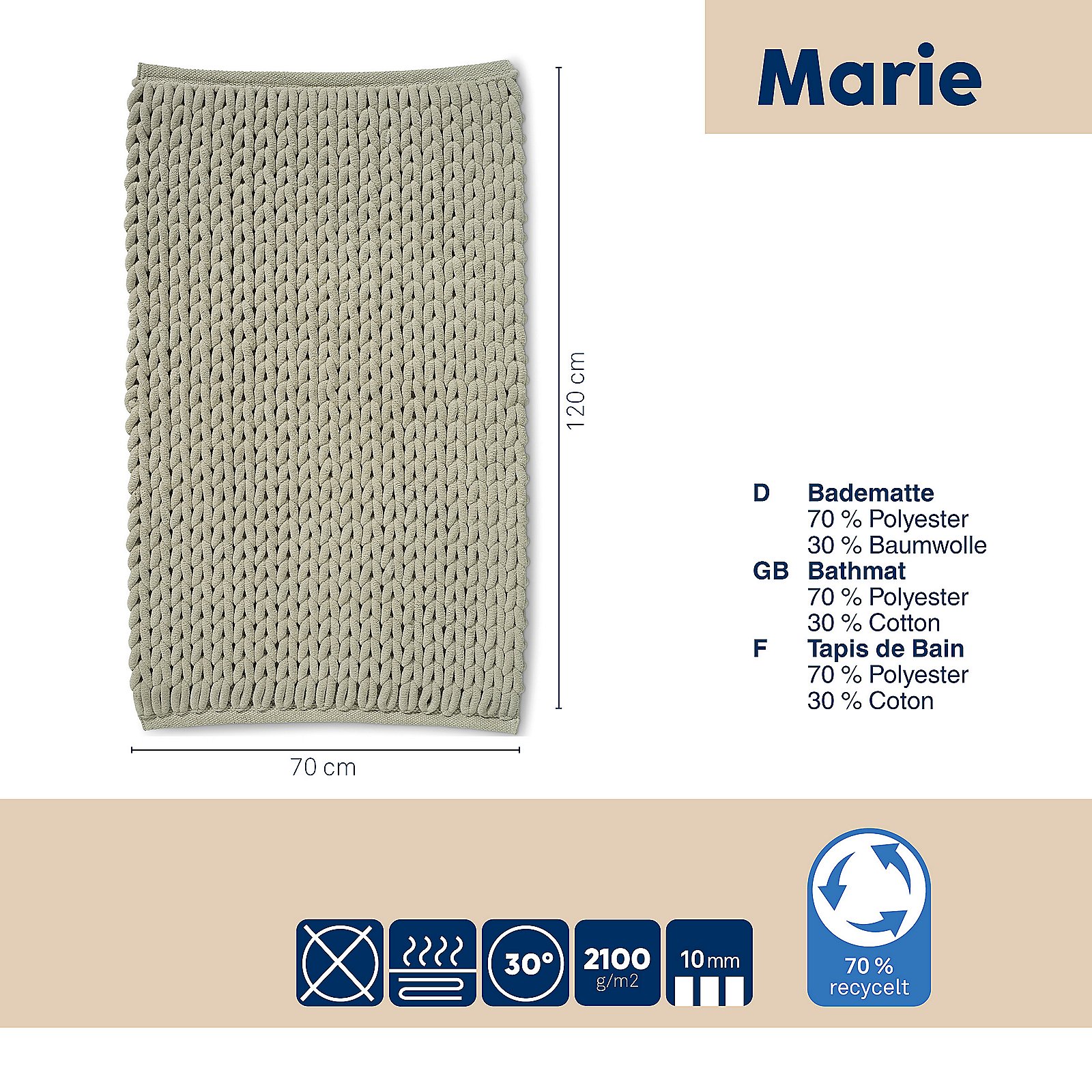 Kela Badematte MARIE in Taupe, Dekoration für Zuhause, Teppich