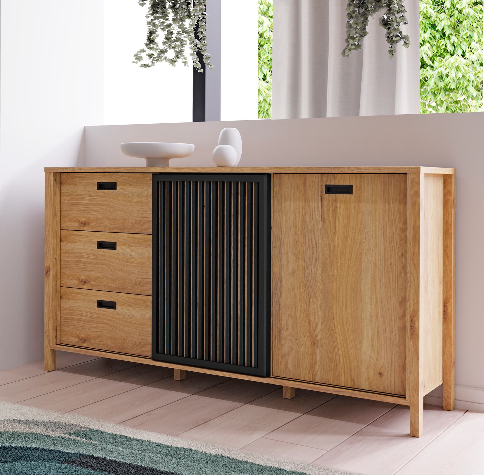 Forte Möbel Sideboard JYTANA in Mauvella oak/Mauvella oak schwarz