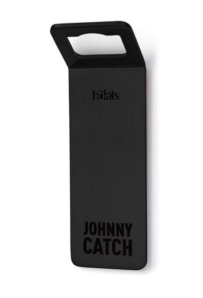 Flaschenöffner JOHNNY CATCH in Edelstahl schwarz mit Magnet, flasche, öffner, holz?, gadget?
