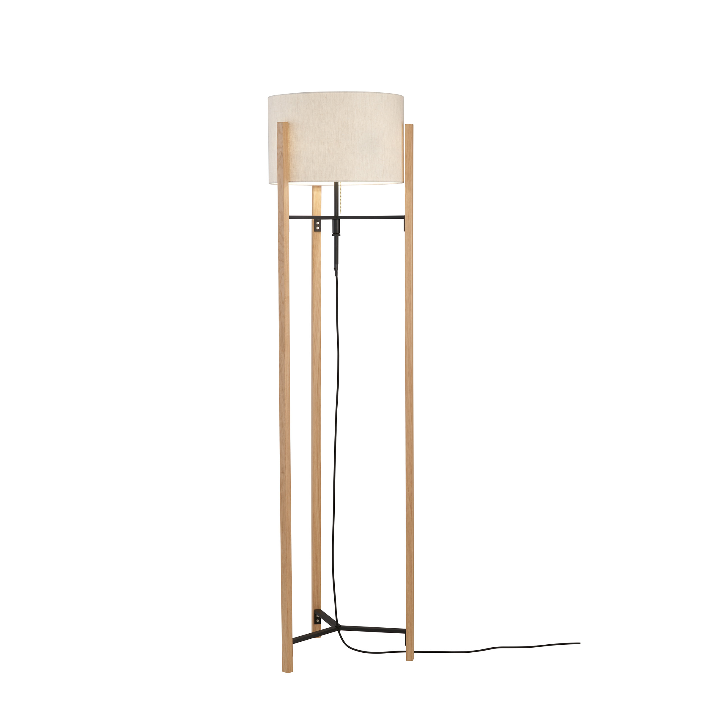 Fischer & Honsel Stehleuchte SHINE-WOOD in Metall sandschwarz/Stoff sandfarbig