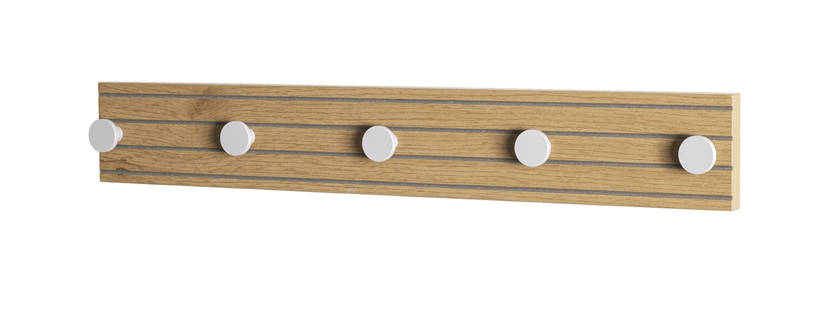 Garderobenleiste POLAR in Holzfarben, Wandhaken, Holz, Kleiderhaken, fünf Haken, Holzlatte, wandboard, holz, hakenleiste, holzoptik, haken