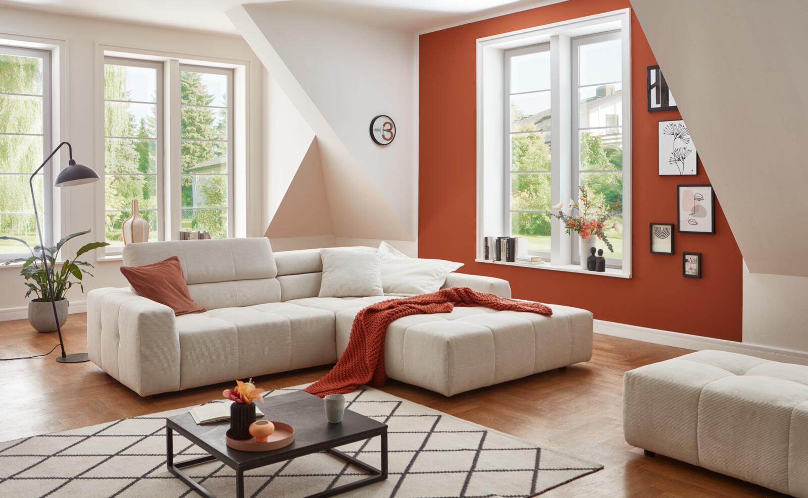SOFAkultur Polsterecke Denver ca. 258x217 Weiß, wohnzimmer, sofa, ecksofa, wohnraum, teppich