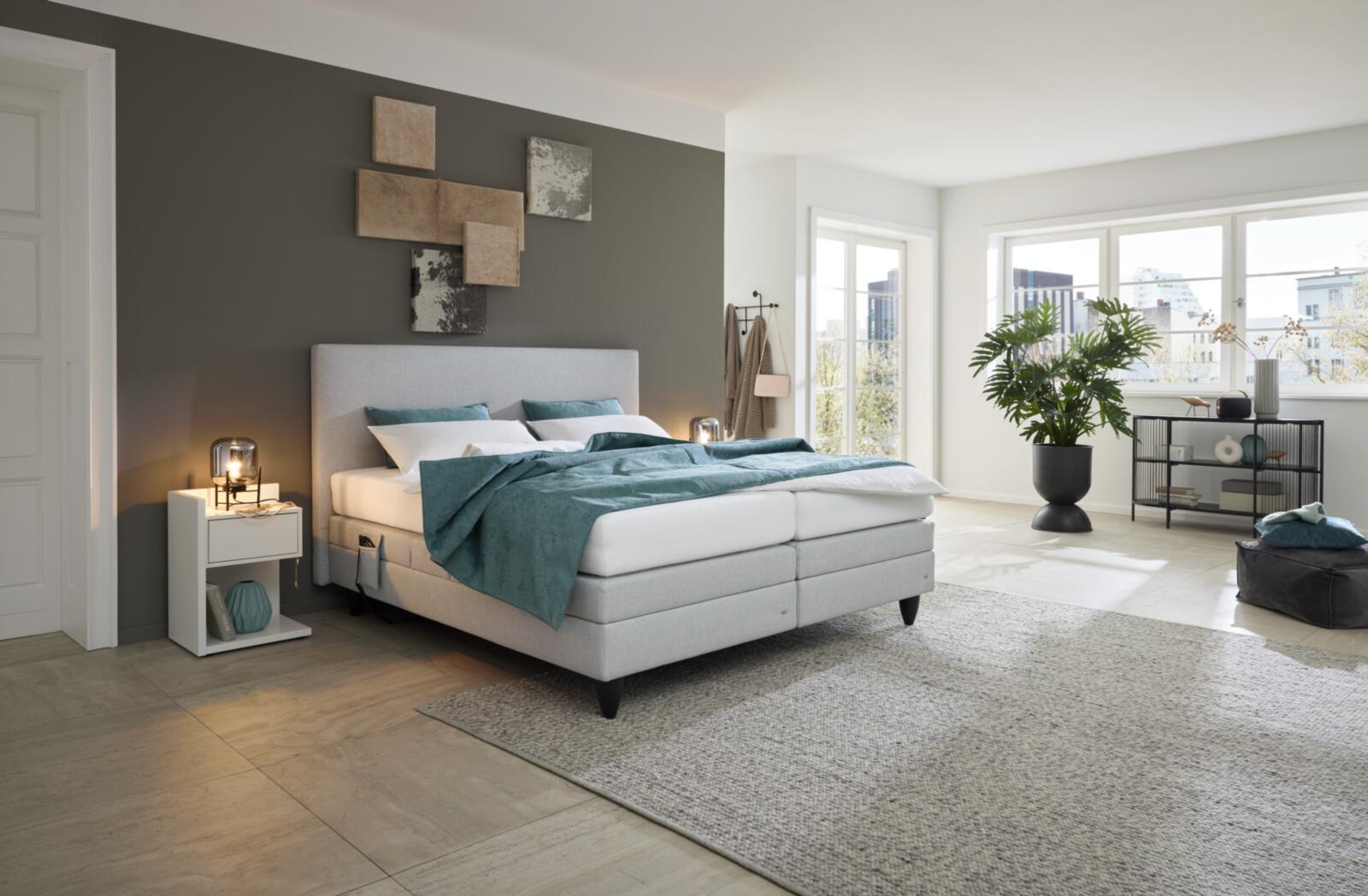 RUF Betten Boxspringbett MOVIDA ca. 180x200cm in Farbe Stoff hellgrau
