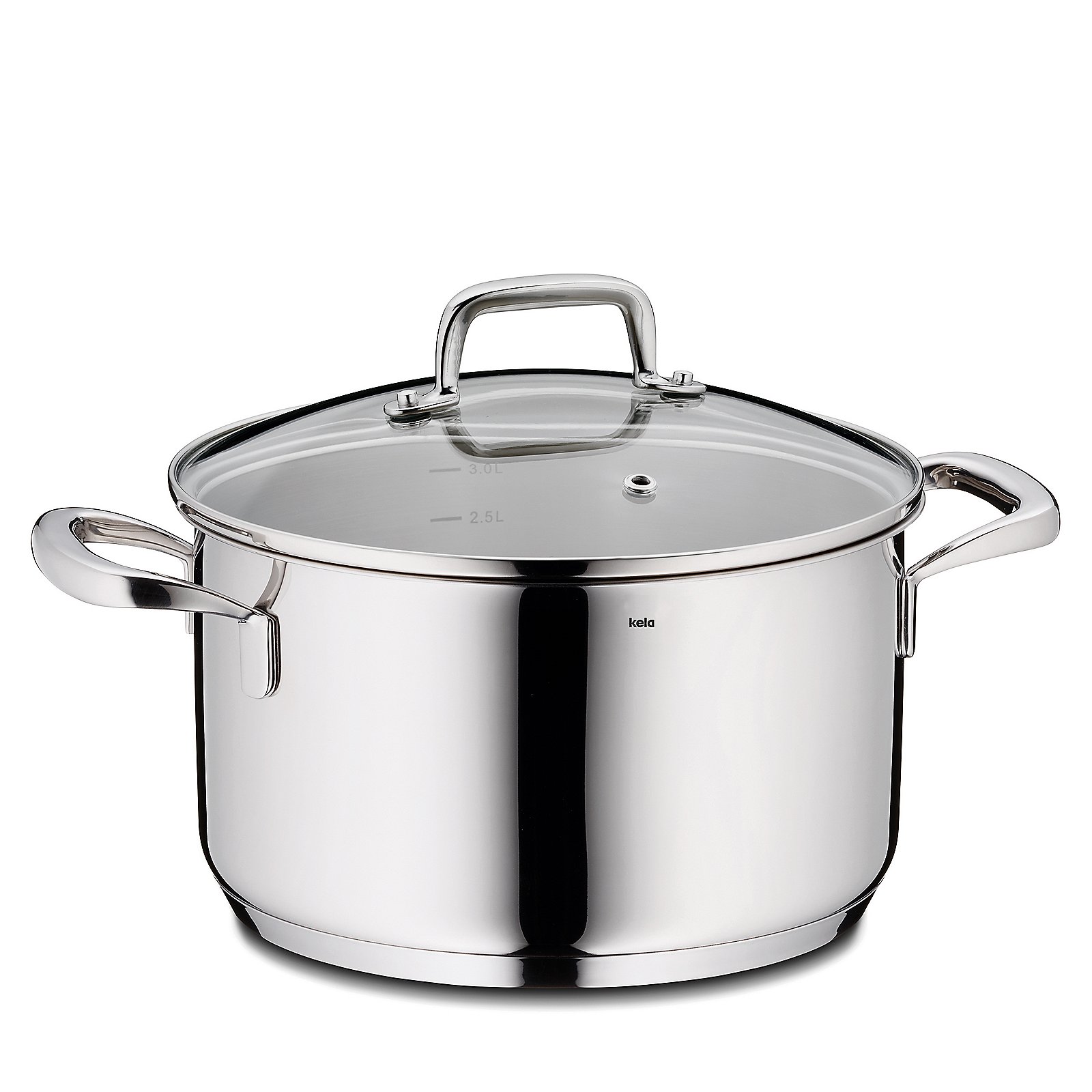 Kela Fleischtopf Flavoria FLAVORIA in Silber Glänzend, Stockpot, Edelstahl, Edelstahltopf, Glasdeckel, 2,5–3,0 L Kapazität