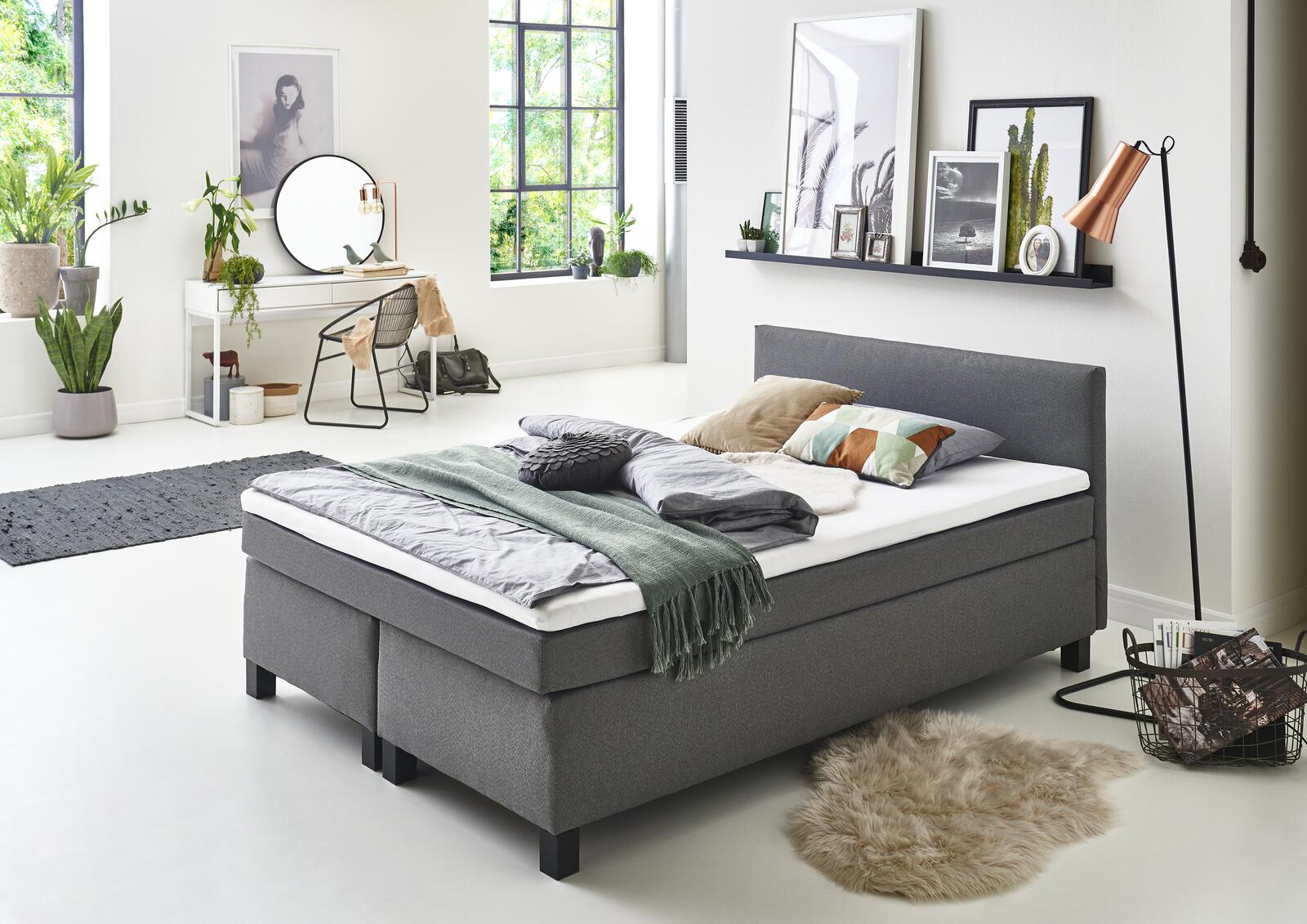 Sun Garden Boxspringbett Philly ca. 140x200cm in Stoff uni anthrazit
