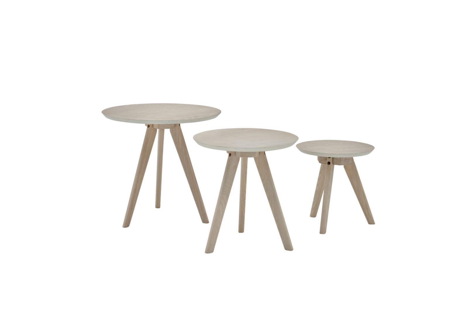 Roomio Couchtisch 3er-Set NO. 2000 mit Platte aus Esche Echtholzfurnier, Gestell massiv weiß gewaschen