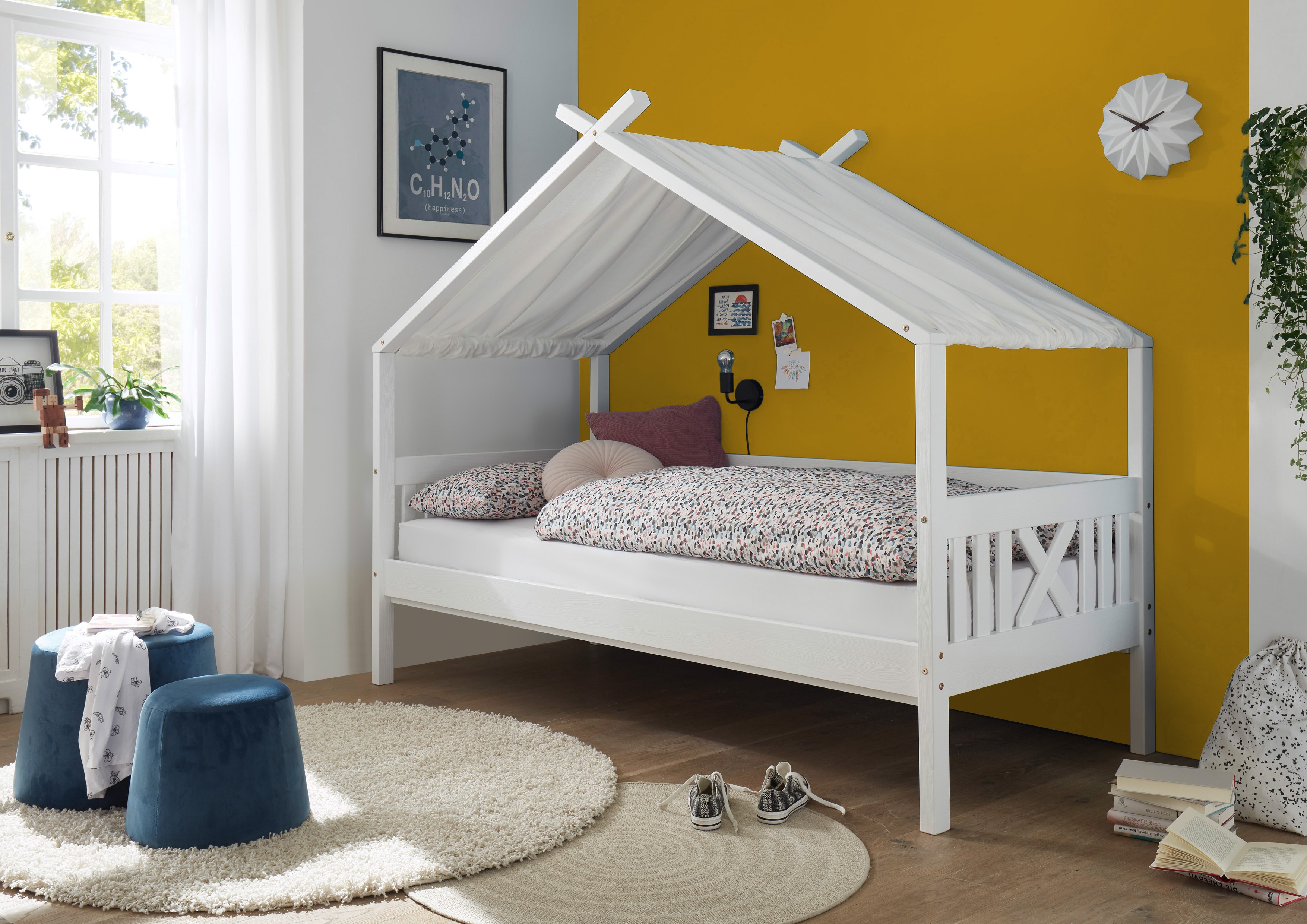 Pfostenbett + RR SUSA in Weiß Pol Power Pfostenbett + RR SUSA ca. B209 H170 T98 cm in Kiefer Weiß