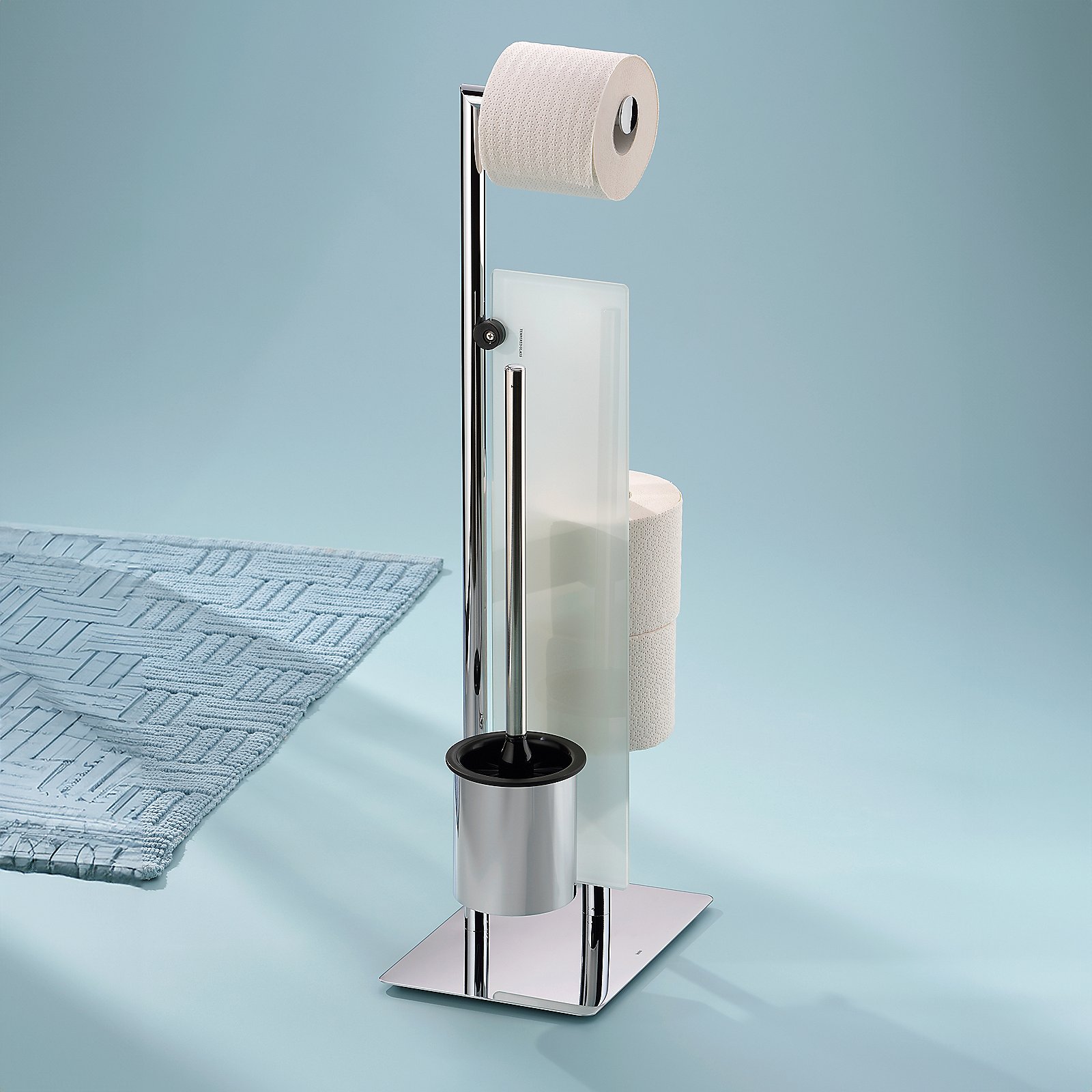 Kela Toilettengarnitur STYLE in silber glänzend, Toilettepapierhalter, Papiertuchrolle, Chromstahlständer, Glasplatte, Teppich nicht enthalten
