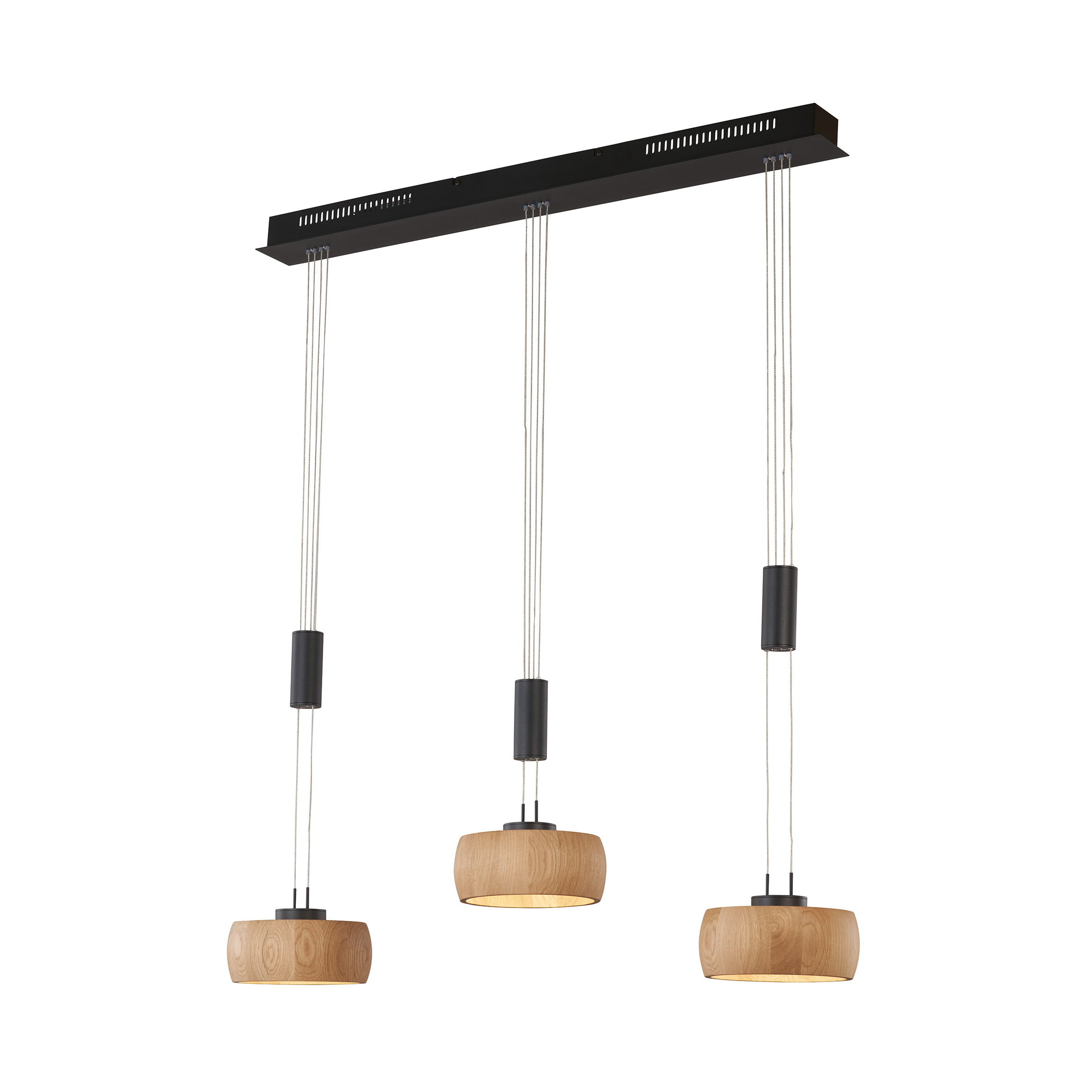 Fischer & Honsel LED-Pendelleuchte SHINE-WOOD in Metall sandschwarz/Holz eiche natur geölt