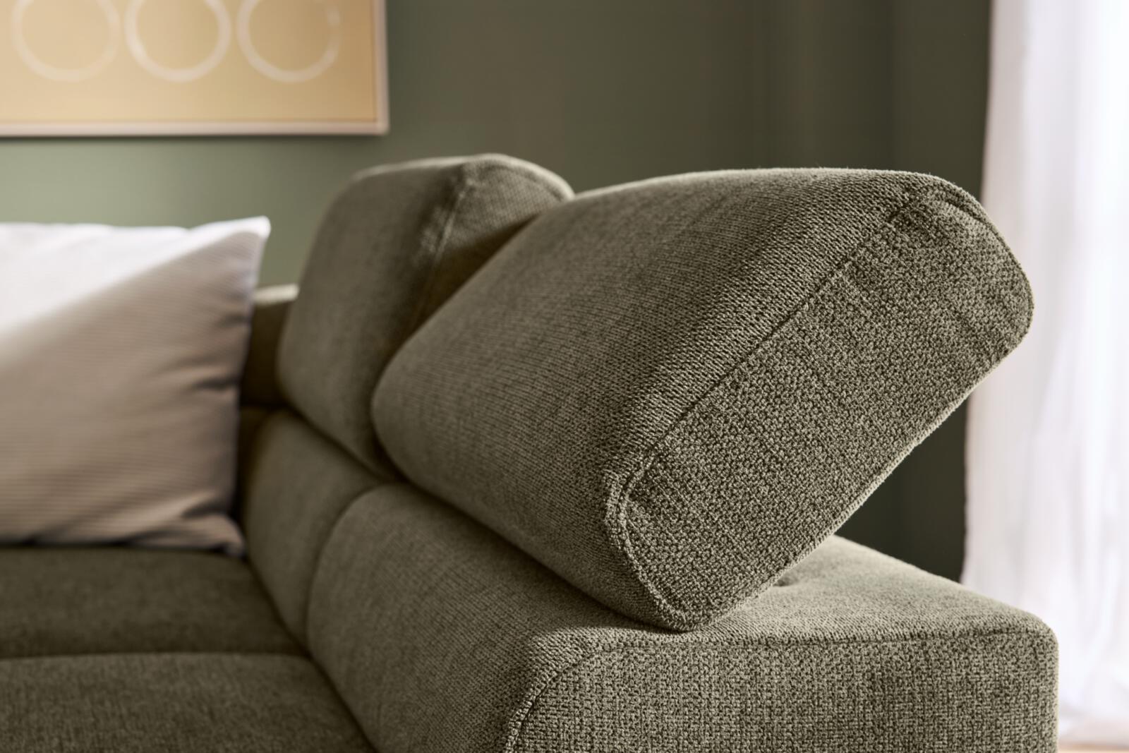 Roomio Polsterecke NO. 4106 ca. 267x219cm in Stoff Famous turtle, Sofa, Sessel, Stoffsofa, Grün Braun, Kissen