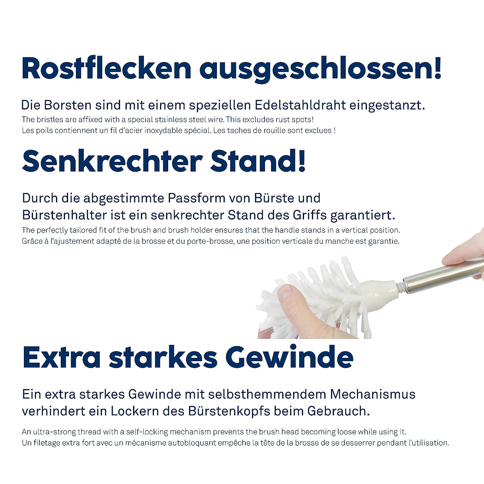 Kela WC-Bürste La Brosse Kunststoff Schwarz, reinigungsbürste, borsten, stahl, extra stark, kopfhalterung, Reinigungsbürste, Bürstenkopf, Stiel, Starkes Gewinde, Rostschutz ausgeschlossen