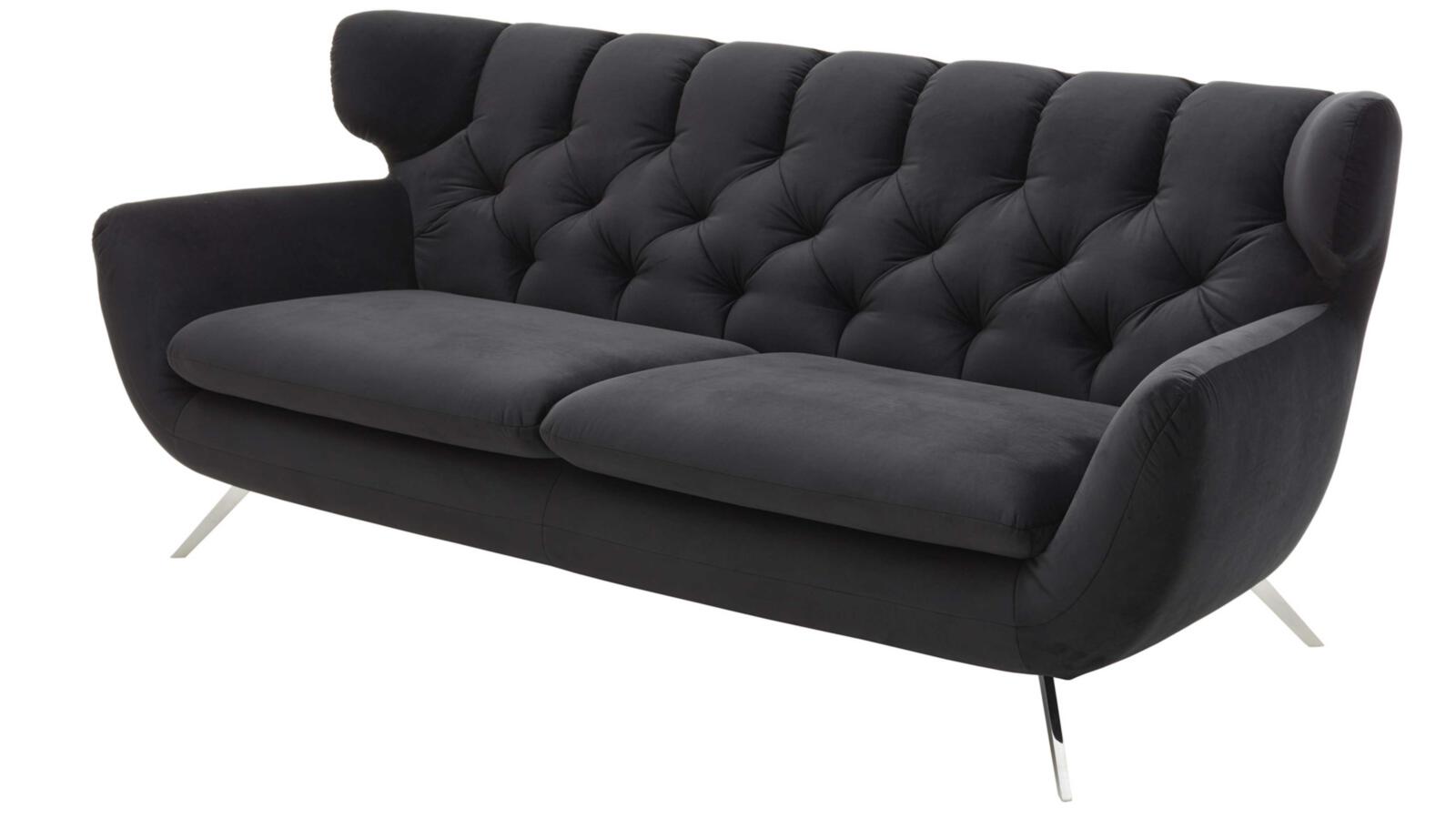 Sofa 2-sitzig SIXTY in Stoff Velvet black, Couch, Mobiliar, Kissen, Dekoration für Zuhause