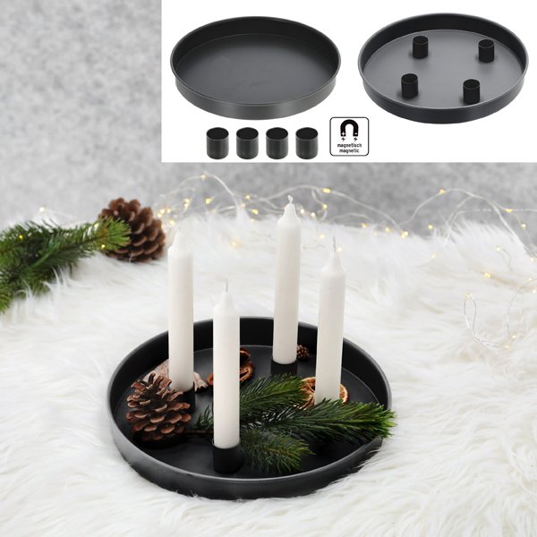 Tablett WEIHNACHTEN ca. B25 H25 T3 cm in schwarz Tablett WEIHNACHTEN ca. B25 H25 T3 cm in schwarz, Kerze