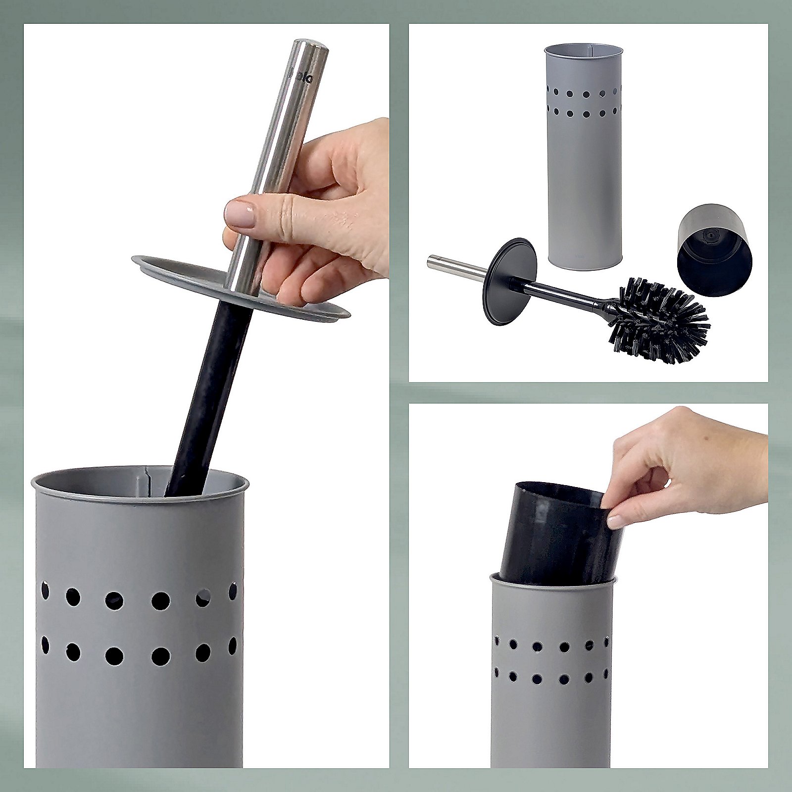 Kela WC-Garnitur LEO in Hellgrau, Pinsel, Gerät, Werkzeug, Dolch, Waffe