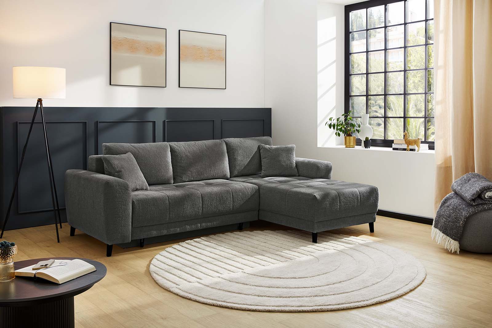 JOB Wohnlandschaft BEVERLY ca. 251x172cm in Chenille dunkelgrau, Dekoration für Zuhause, Couch, Mobiliar, Wohnzimmer, Teppich
