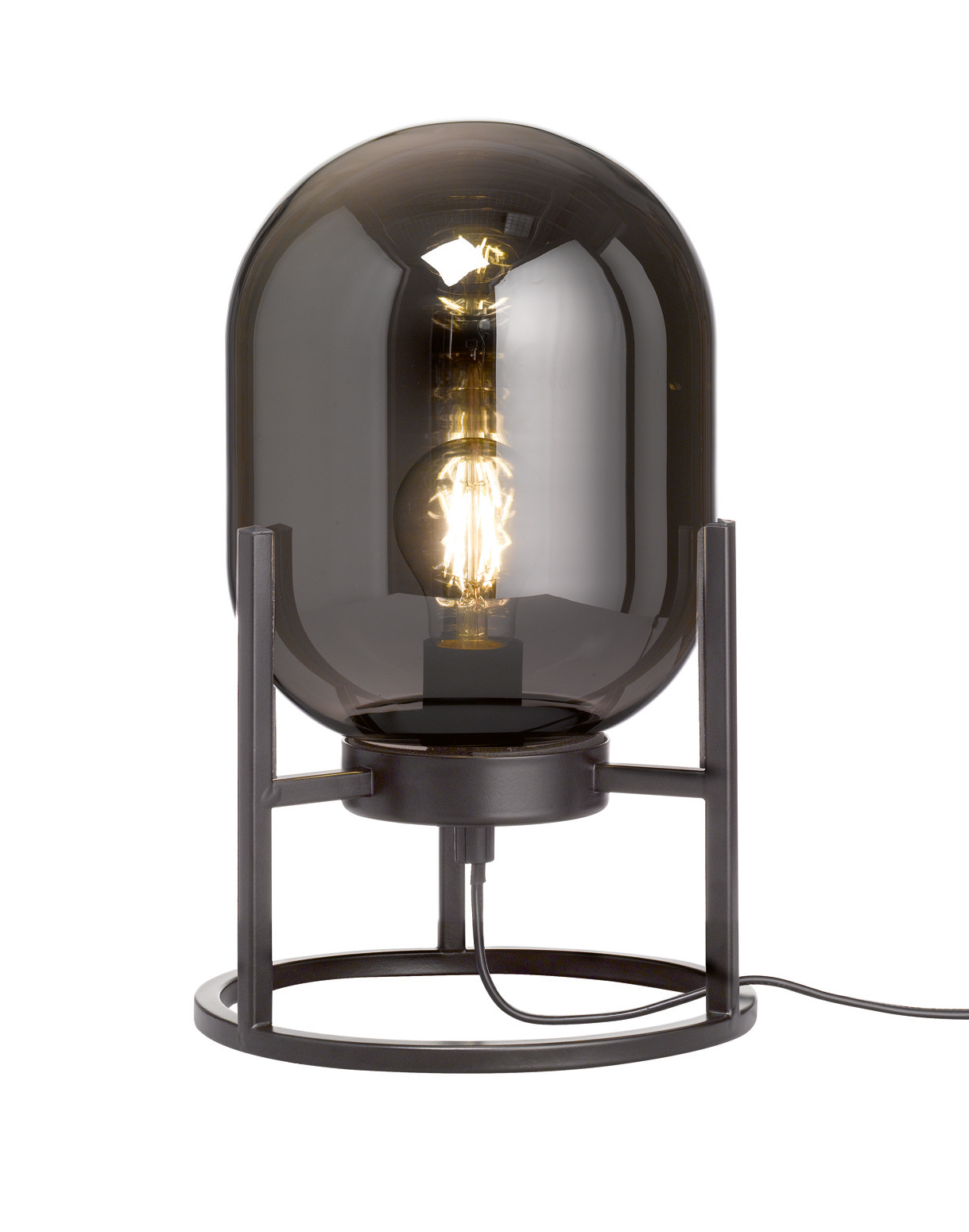 Fischer & Honsel Tischleuchte REGI in Metall schwarz/Glas rauchfarbig