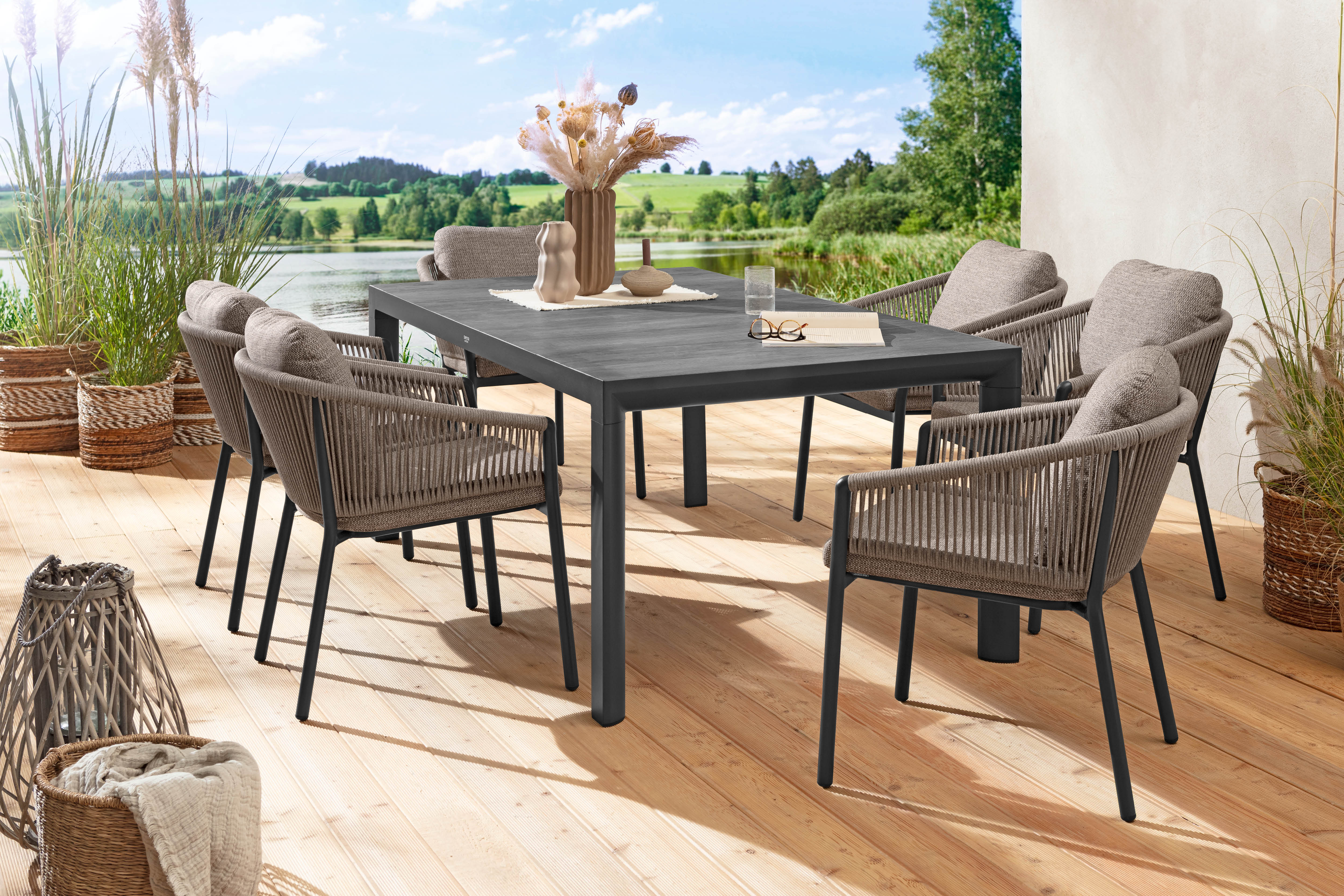 Animated markings image Gartenstuhl, Esstisch, Outdoor-Möbel, Holzdekor, Polyrattan