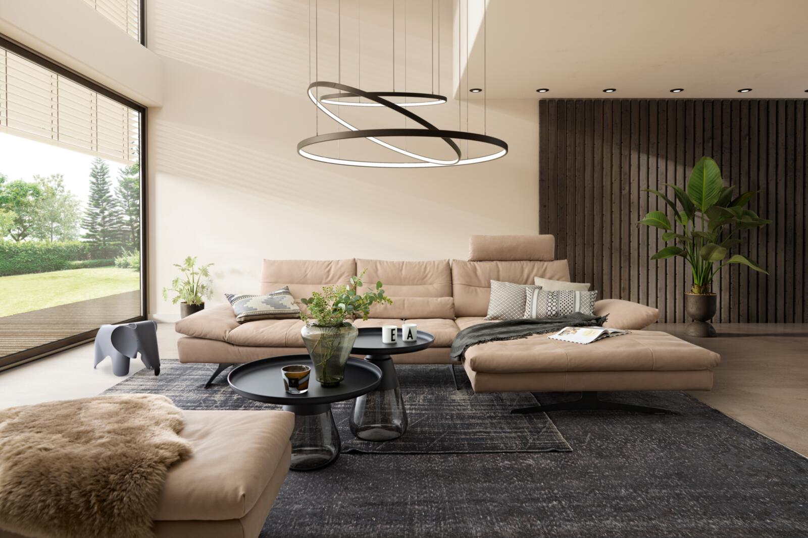 W. Schillig Polstergruppe SEVENTY5 ca. 342x158 cm in Leder sand, Wohnzimmer, Sofa, Beige, moderne-wohnkultur, Beistelltische