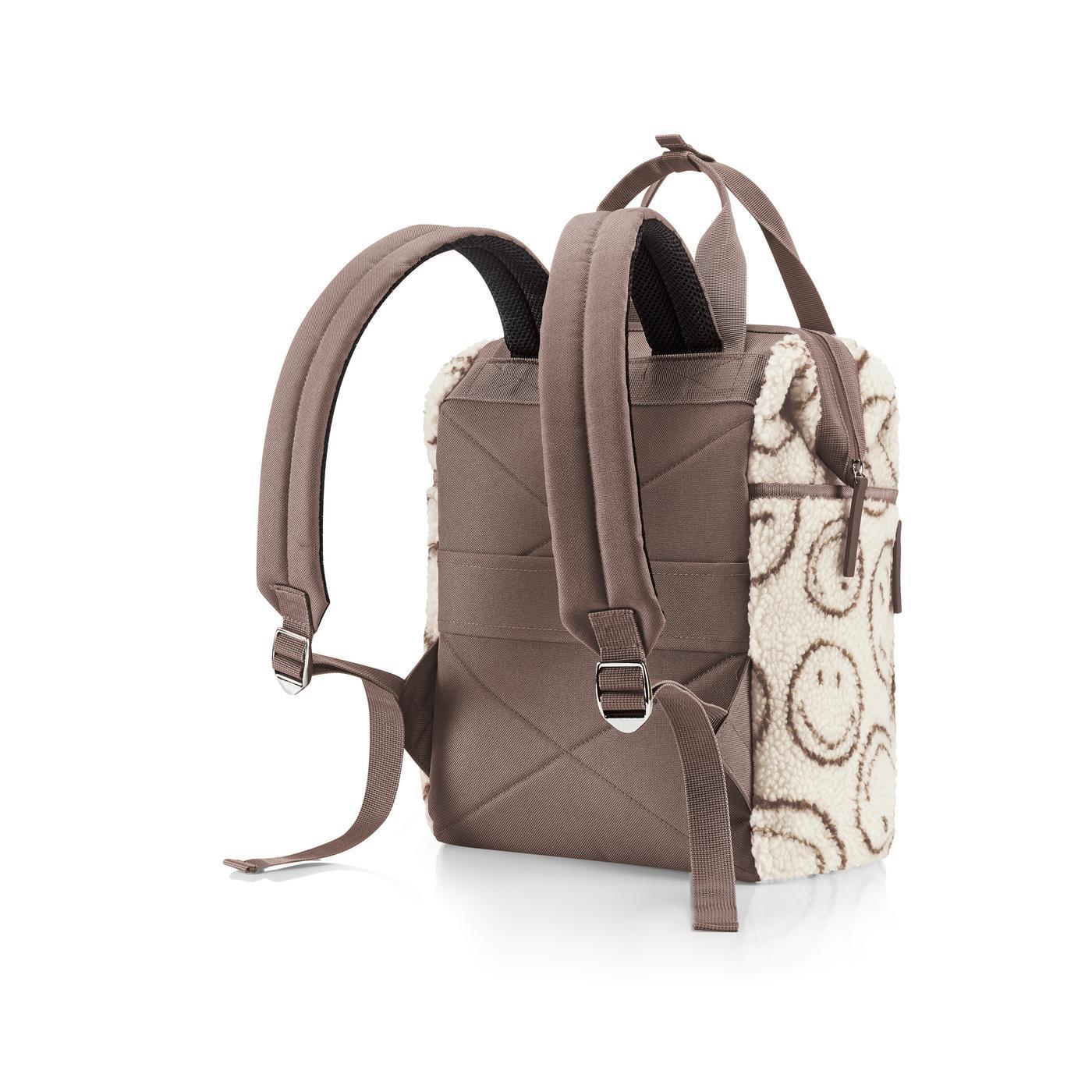 Reisenthel ALLROUNDER R in Farbe smiley® teddy chocolate, Rucksack, Backpack, Gepäck, Baumwolloptik, Fell-Panel