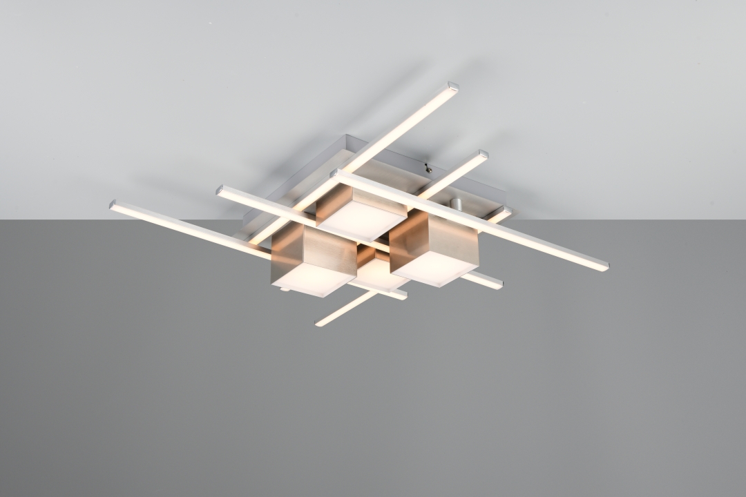 Trio LED-Deckenleuchte ROGER 1-flammig in Farbe Nickel matt, Kunststoff weiß, Deckenleuchte, Leuchte, Deckenventilator, Gerät, Elektrisches Gerät