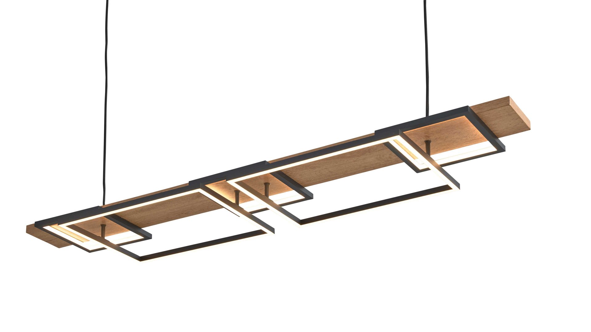 Interliving LED-Hängeleuchte IL-9342 in Metall schwarz matt, Holzoptik dunkel