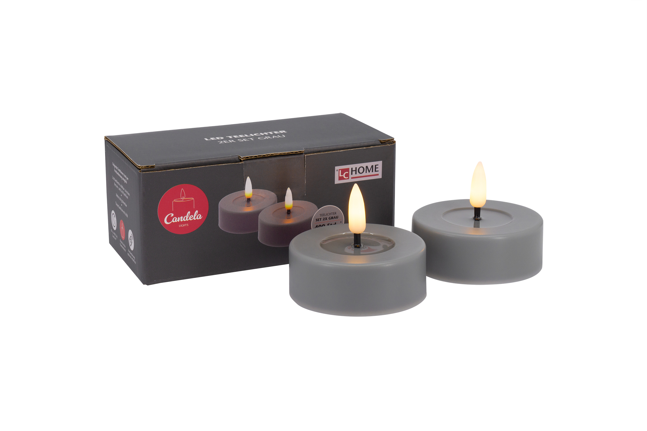 L.C. Wholesaler LED-Teelicht 2er-Set BASIC ca. Ø 6,8, H 3cm in Kunststoff grey 6.8x3cm