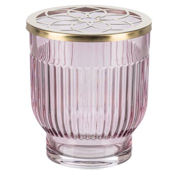 Gasper Glas Gefäß gerillt m.Blüten in Farbe Rosa