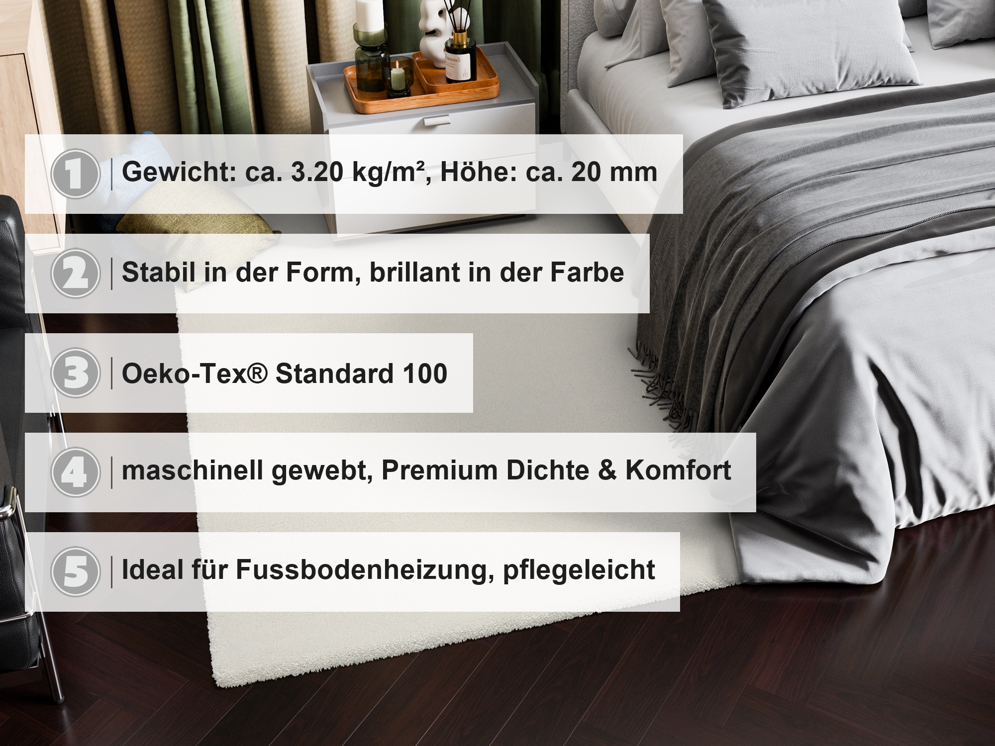 OCI Uni-Teppich PULSAR ca. 160x230cm in Farbe off-white OCI Uni-Teppich PULSAR ca. 160x230cm in Farbe off-white, Bett, Bettwäsche, Wohnraum, Polsterung, Holzboden