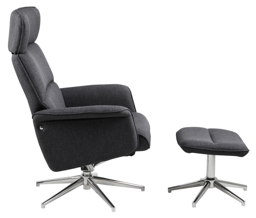 Actona Recliner mit Hocker ALURA in Calmeo Stoff dunkelgrau, Gestell Chrom