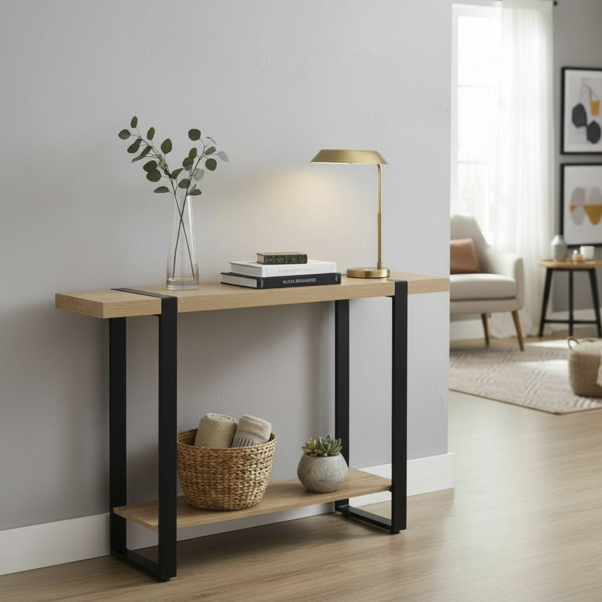 Konsole SARAGOSSA in Schwarz, Konsole, Holz, Metall, Konsolentisch, Wohnzimmer