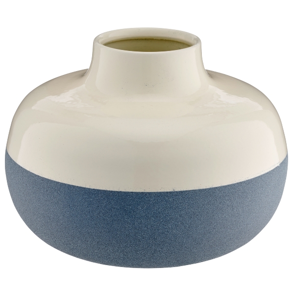Metallvase flach 5825505-93 in Blau, Teller, Vase, Keramik, Glasur, Zweifarbig