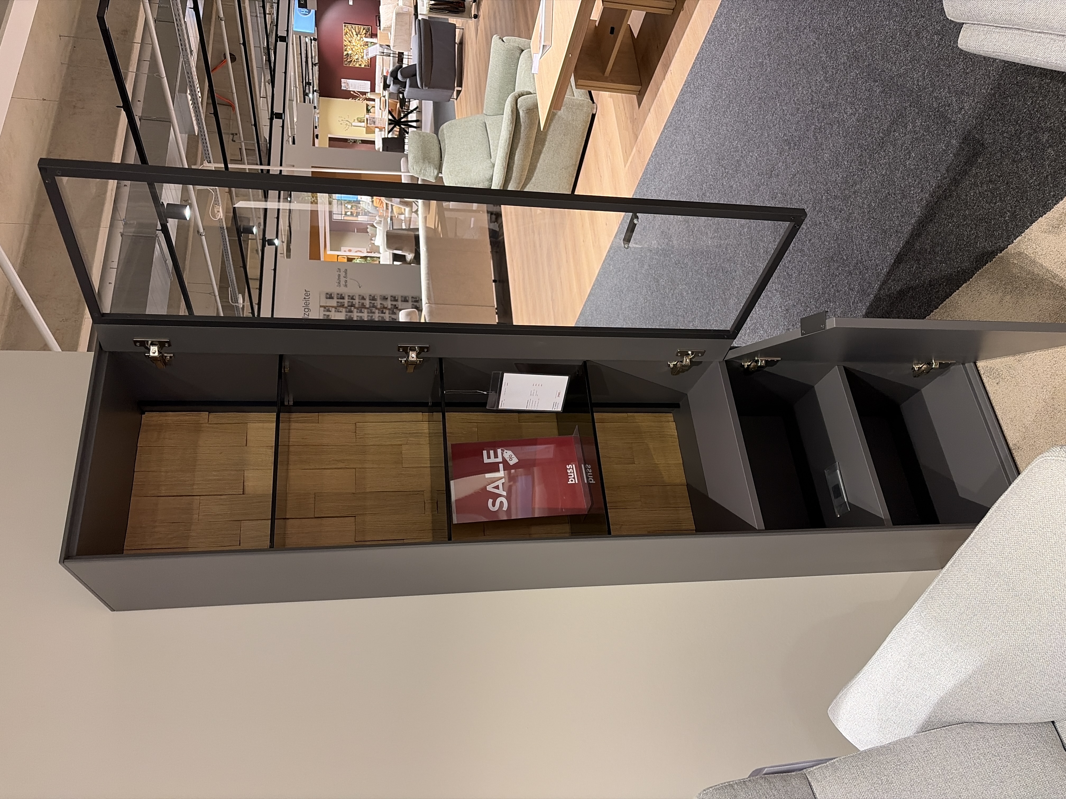 Vitrine, Wohnzimmerschrank, Vitrine, Glasfront, Schrankraum, Grau