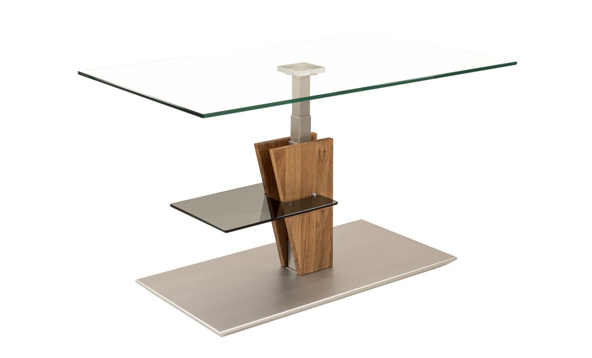 Vierhaus Couchtisch höhenverstellbar, ca. 100 x 60 x 47 - 65 cm in Wildeiche geölt mit Klarglasplatte