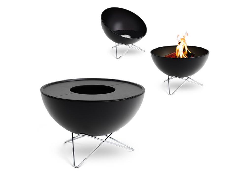 Plancha-Grillset tief BOWL 57 in Durchm. 57cm, H41cm, Feuerschale, Feuerstelle, Rundkorb, Garteneinsatz, Schwarz