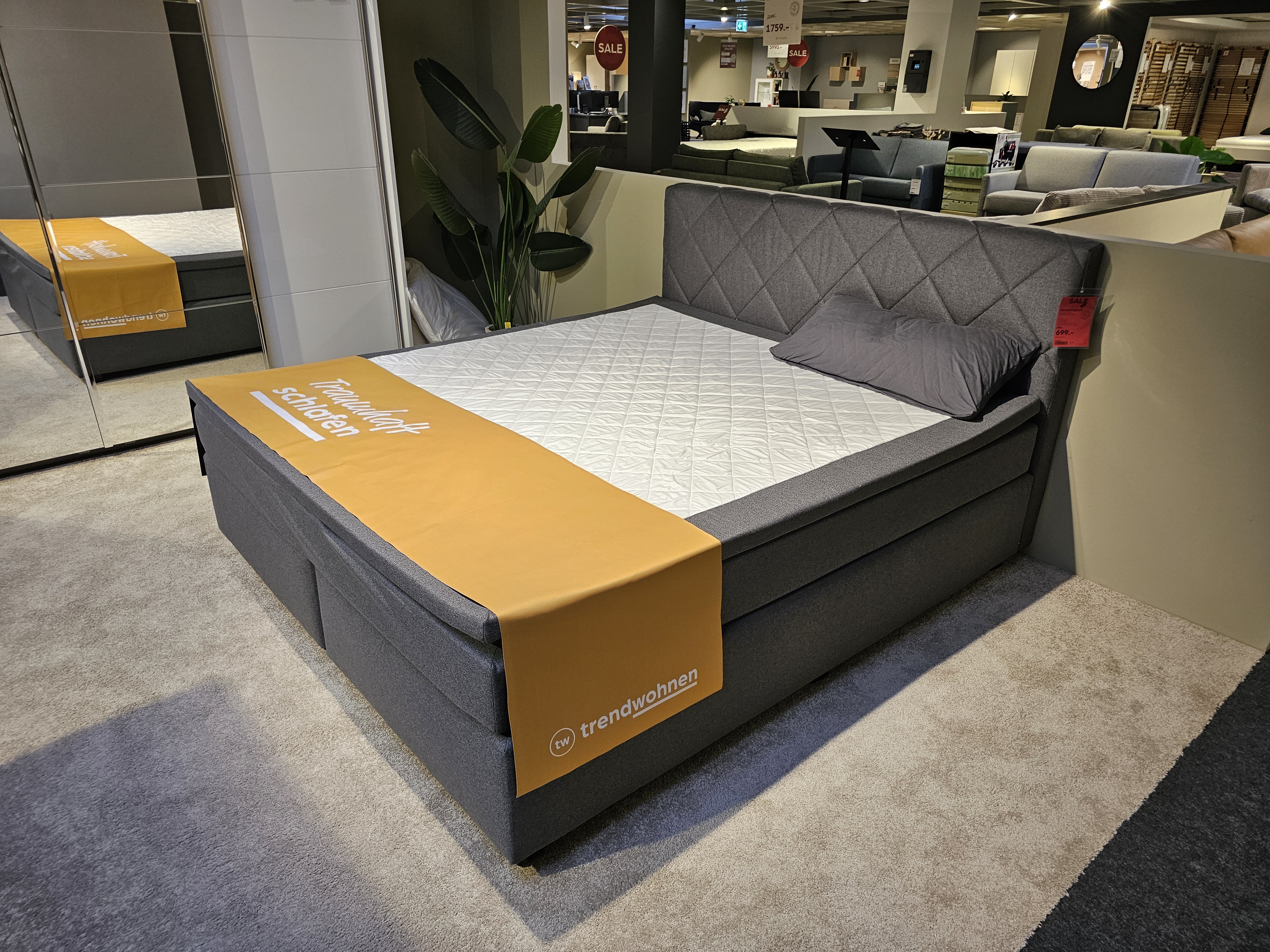 Boxspringbett 180x200 Grau, bett, doppelbett, grau, quietschebett, matratze