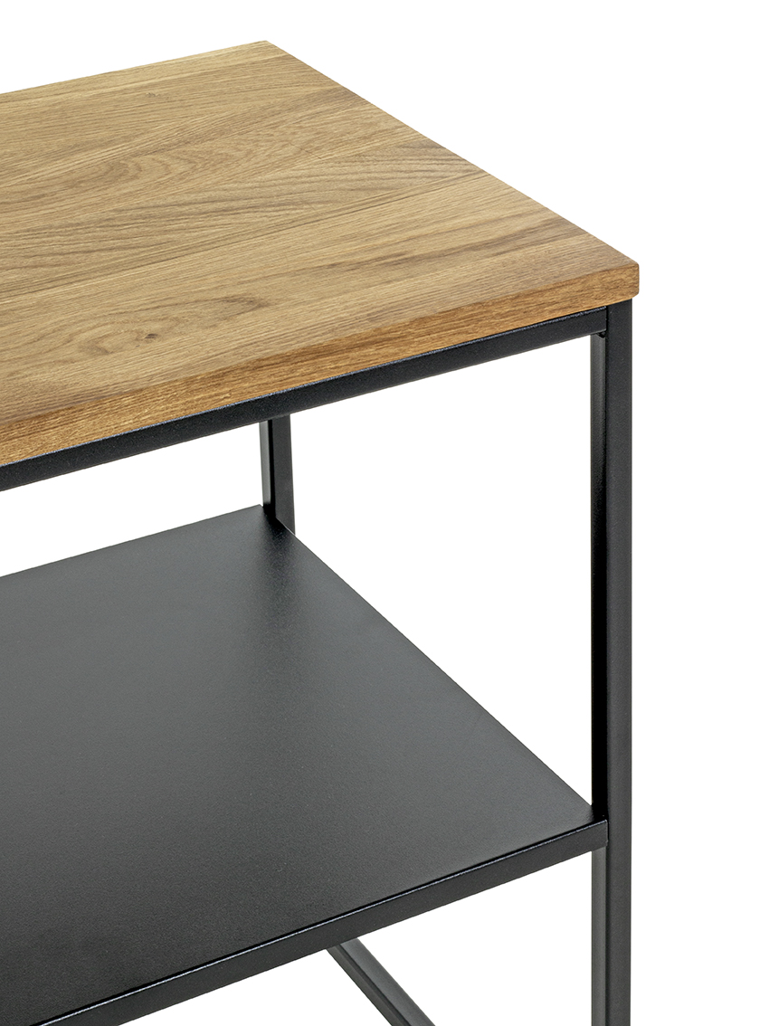 Beistelltisch SACRAMENTO 5 in Farbe Eiche, Schwarz Beistelltisch SACRAMENTO in Schwarz, Holzoberfläche, Tischplatte, Metallrahmen, Beistelltisch, Schwarz