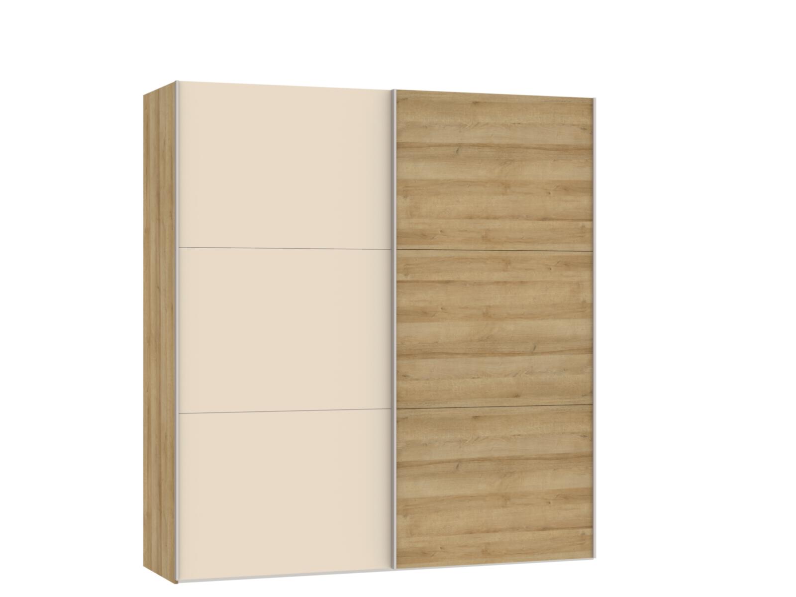 Schwebetürenschrank SLIDELINE ca.B202 H220 T65 cm in Glas Cozy white/Eiche